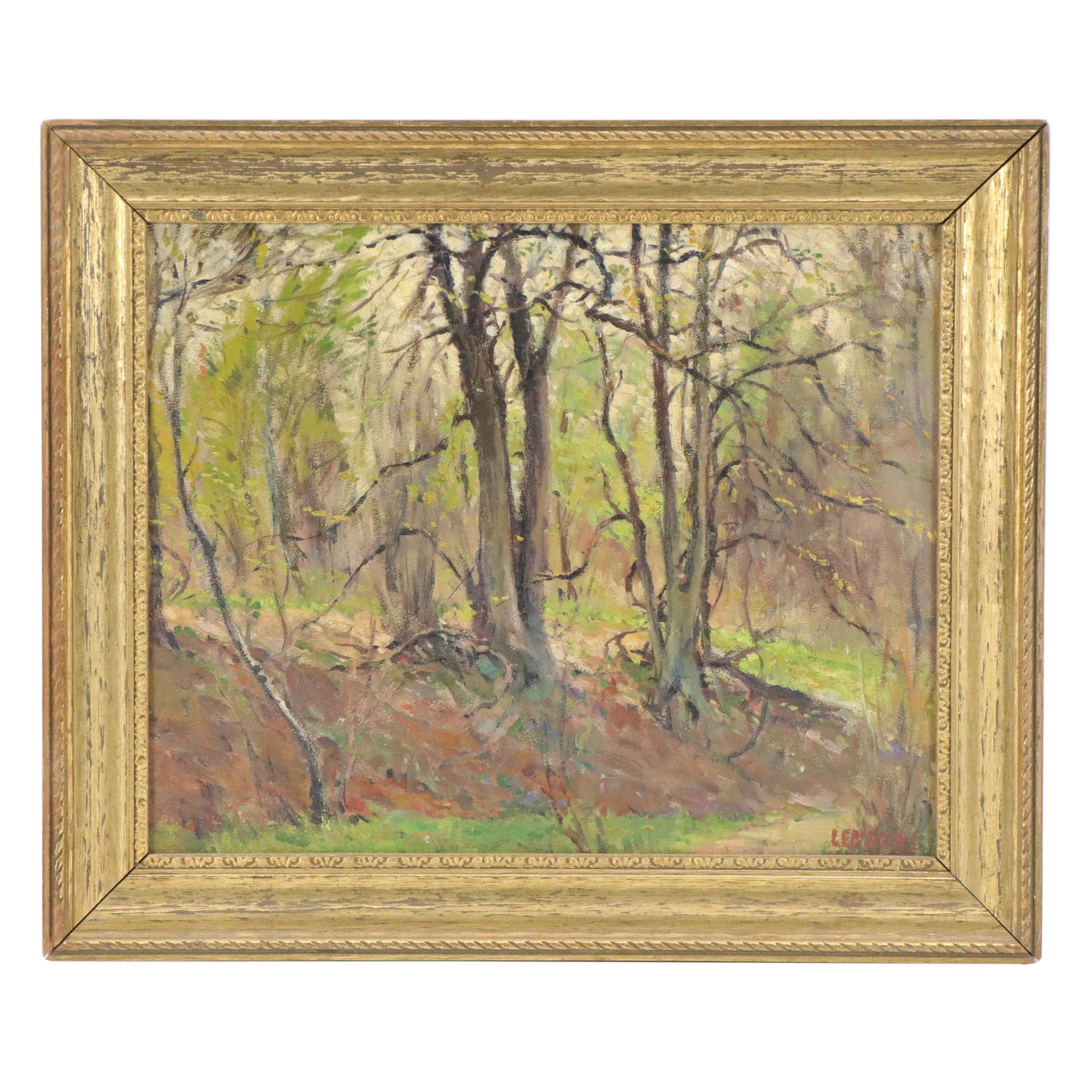 Woodland Interior Landscape Oil Painting, Early 20th Century