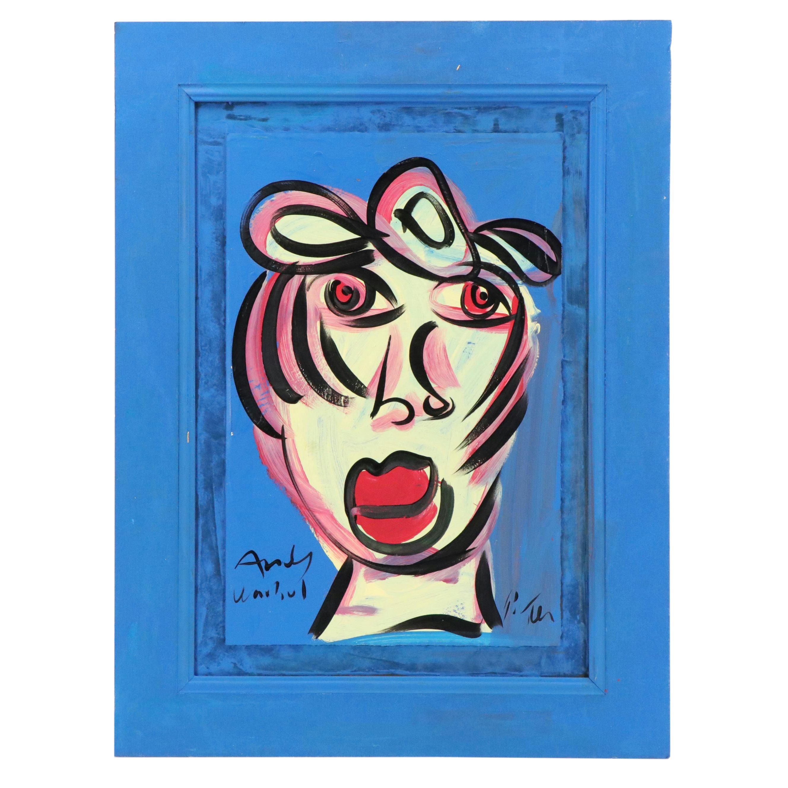 Peter Keil Abstract Portrait Acrylic Painting "Andy Warhol"