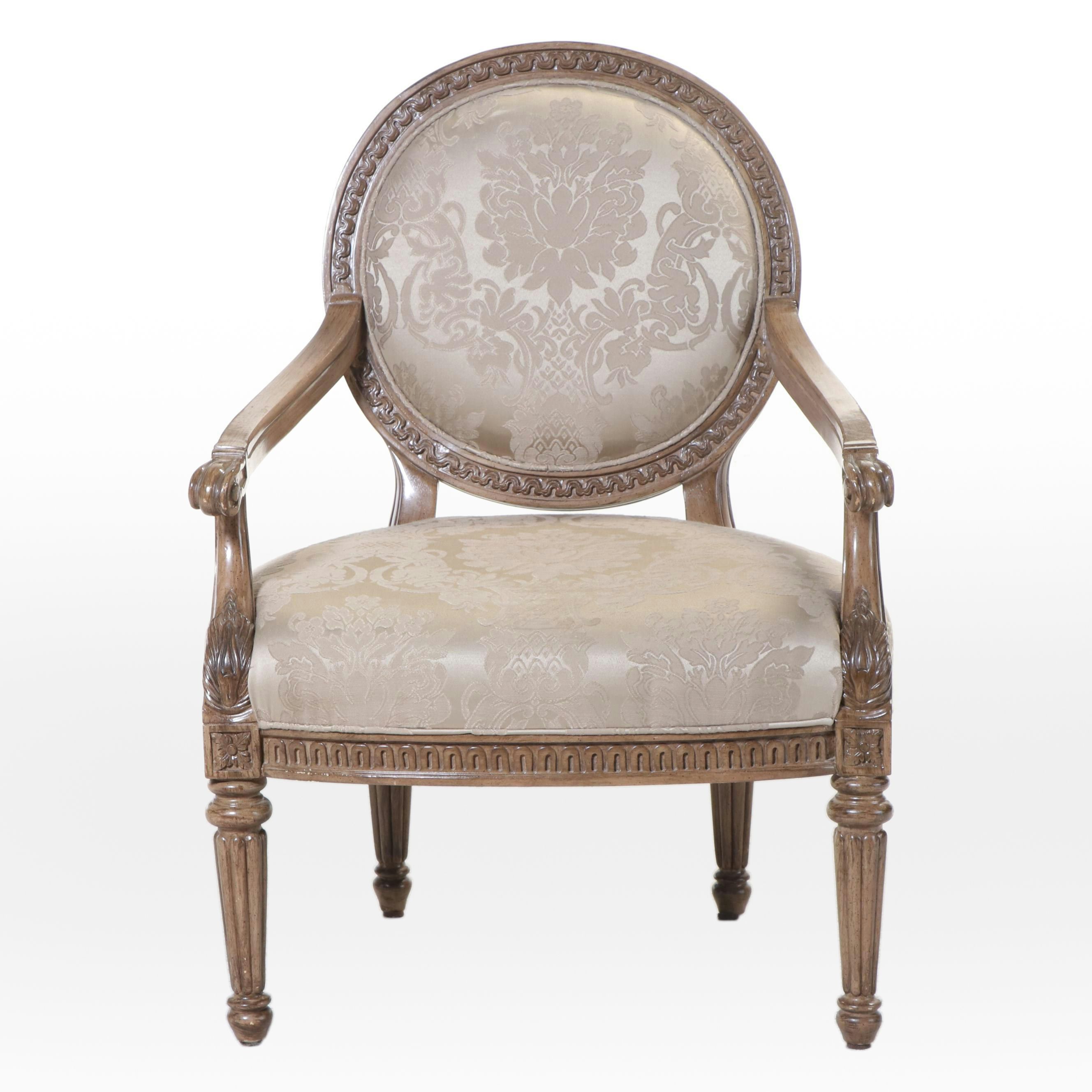 Bernhardt Louis XVI Style Damask-Upholstered Fauteuil