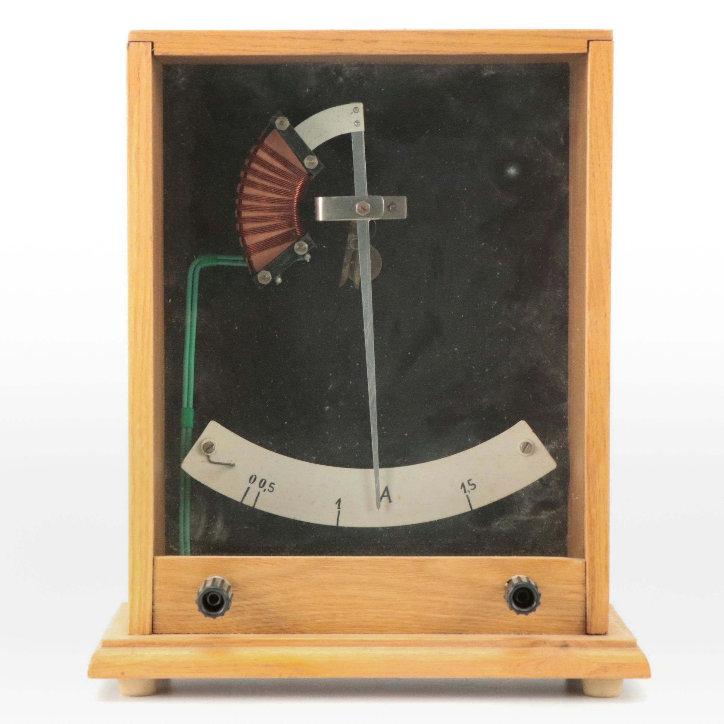 European Amperemeter Teaching Model in Oak Case, Vintage