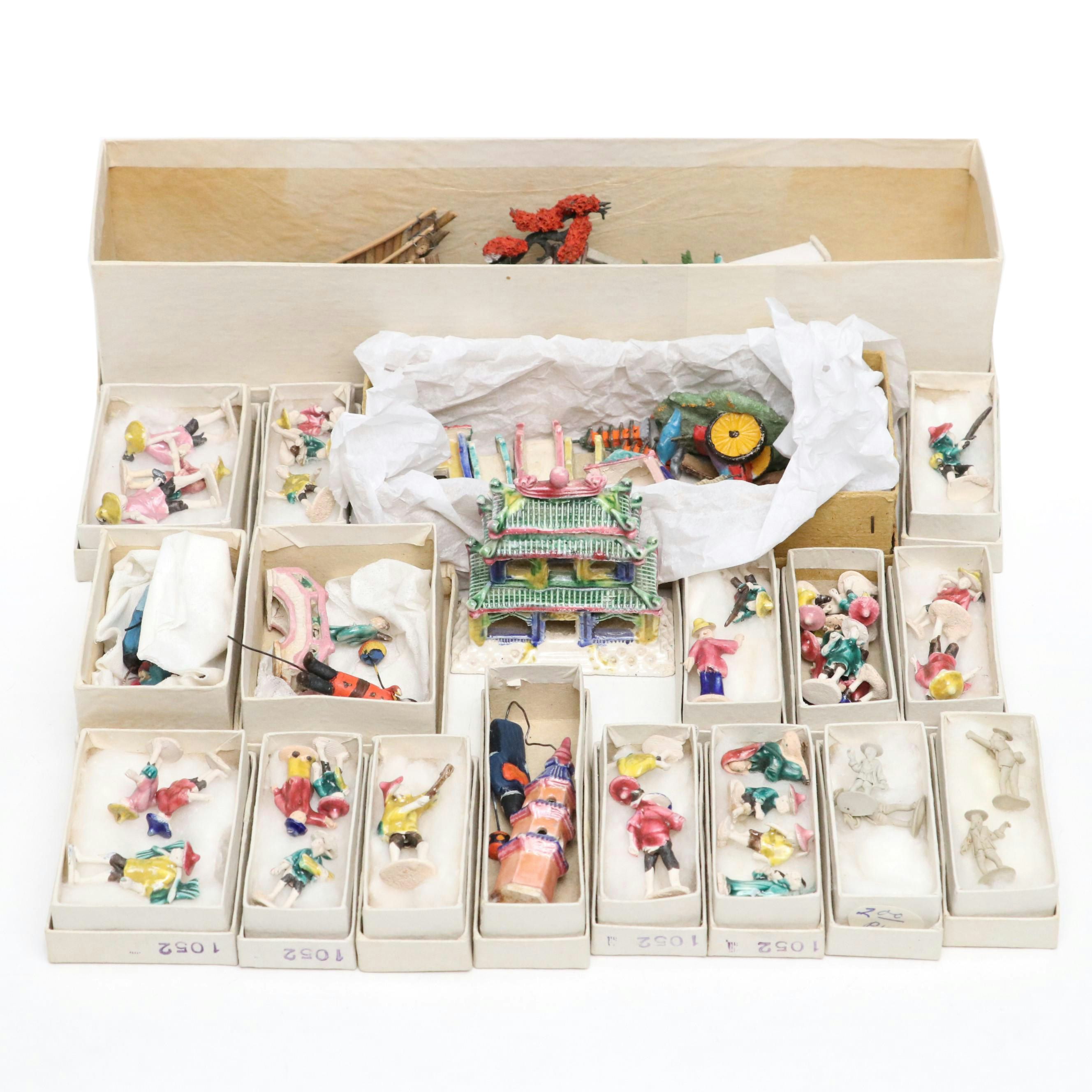 Japanese and Chinese Ceramic, Wood, Clay, and Metal Miniature Bonsai Figurines