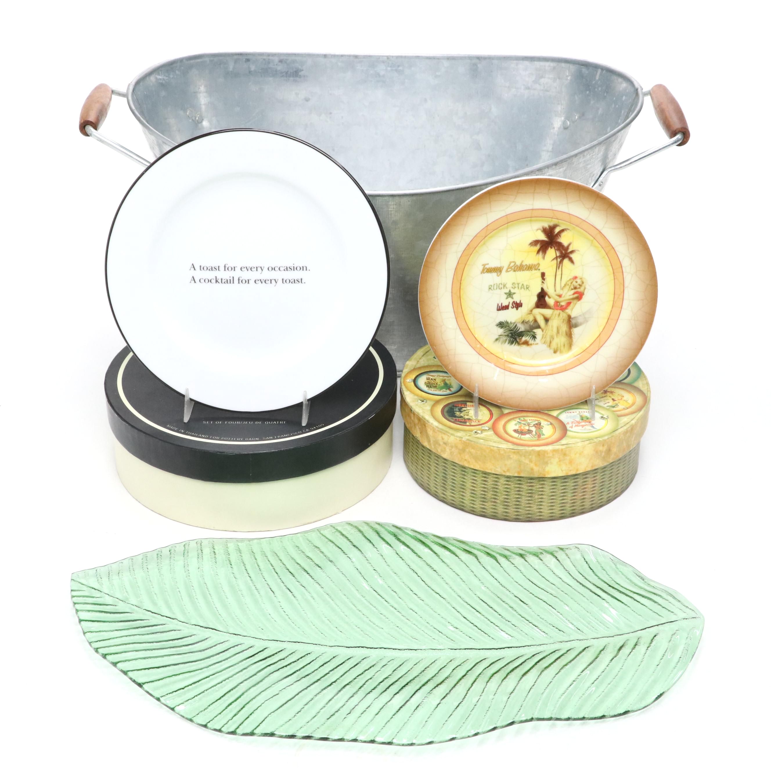 Pottery Barn "Cocktail Quotation" Ceramic Salad Plates with Other Serveware