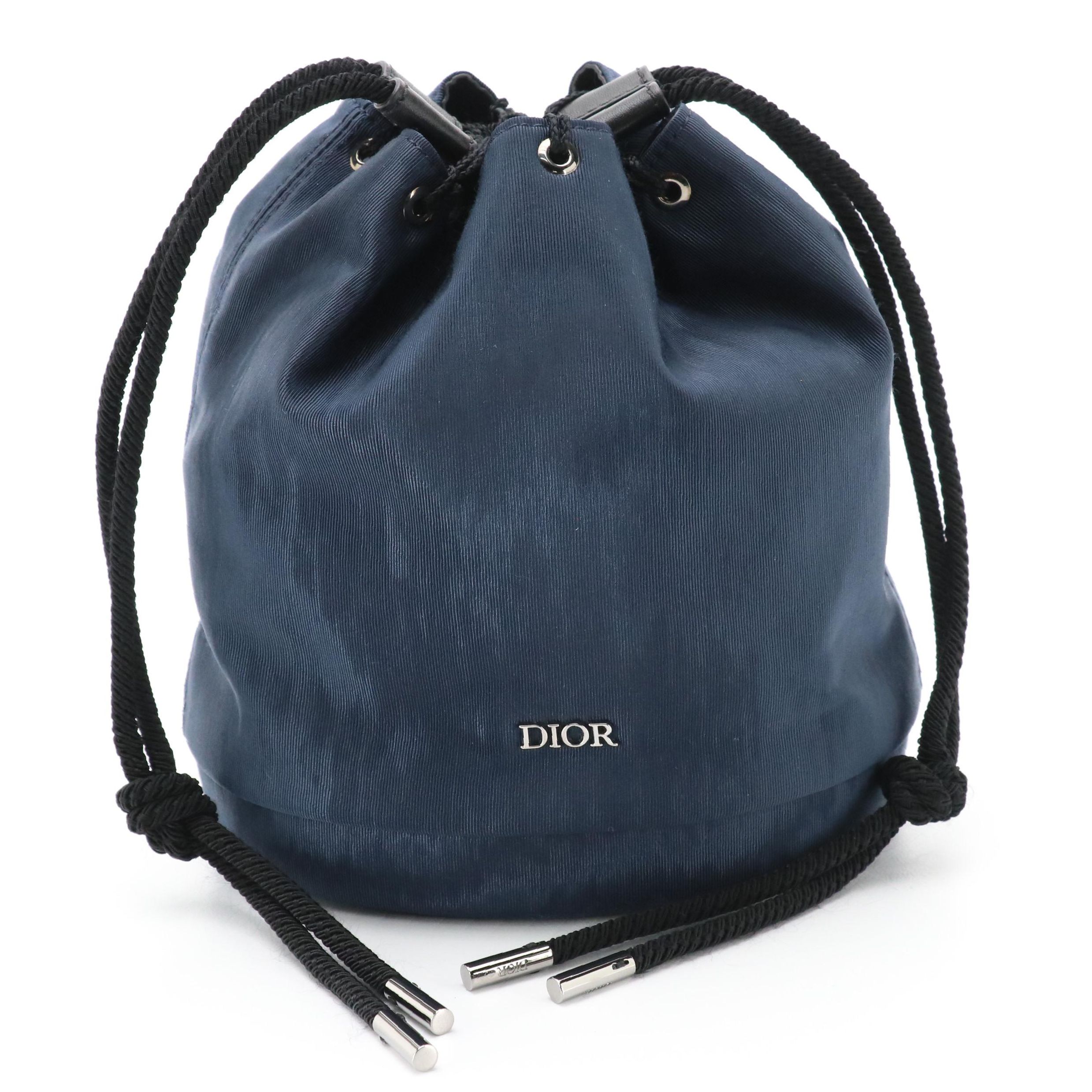 Christian Dior 30 Montaigne Mini Bucket Bag in Navy Blue Faille Textile