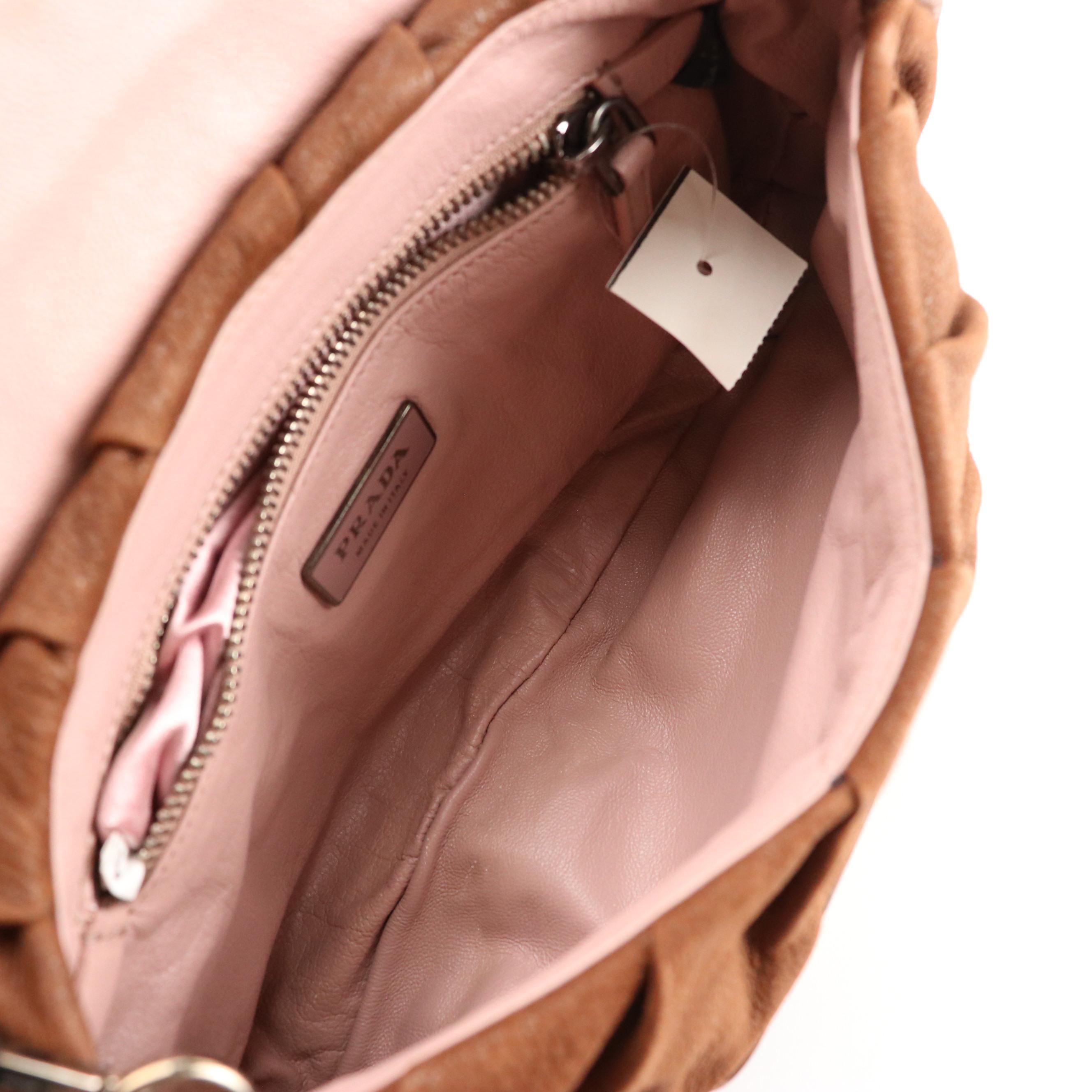 Prada Rhinestone Embellished Brown Leather Antic Skipper Shoulder Bag, 2000s