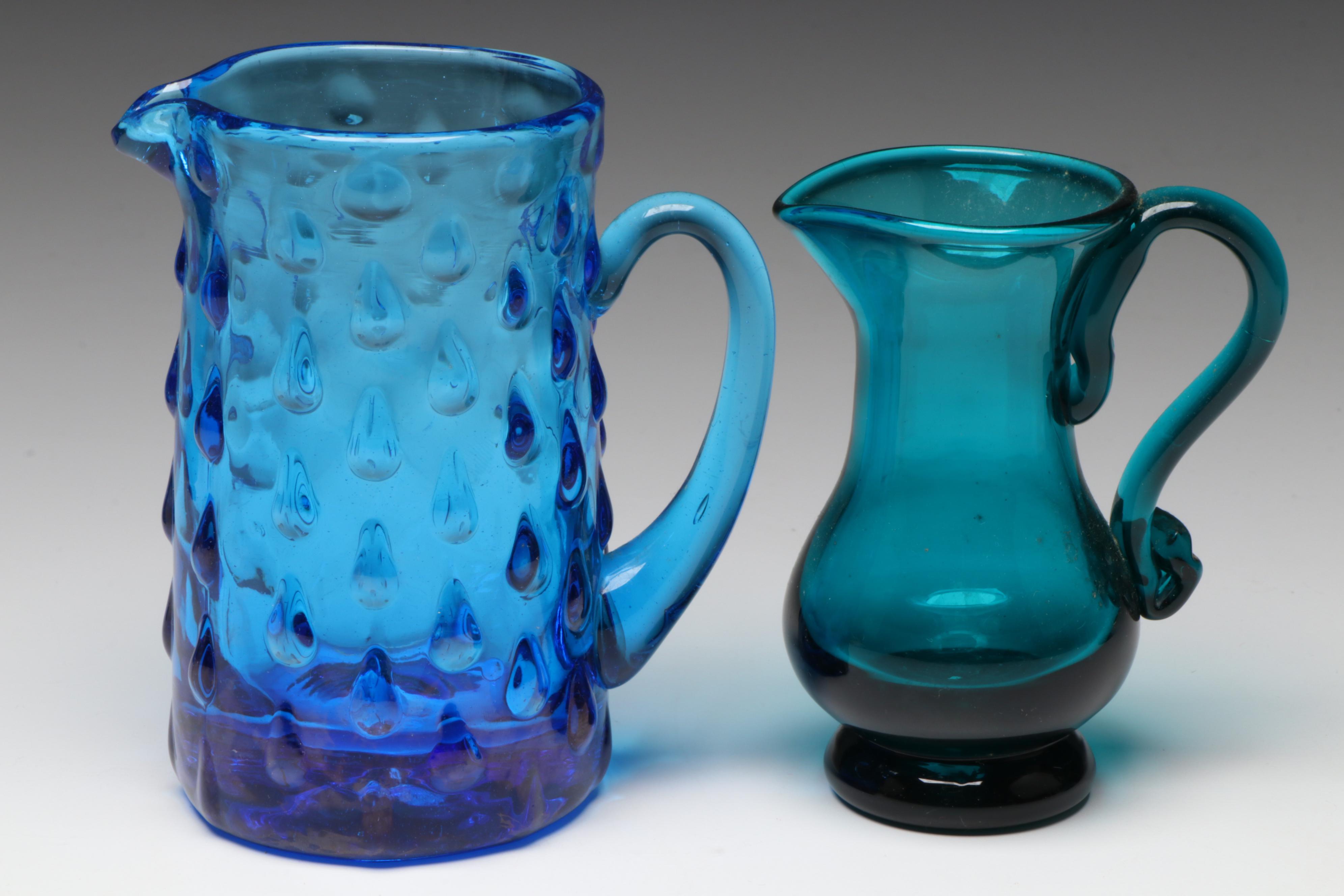 Rainbow Glass Co. "Teardrop" Pitcher and Other Blown Blue Glass Décor