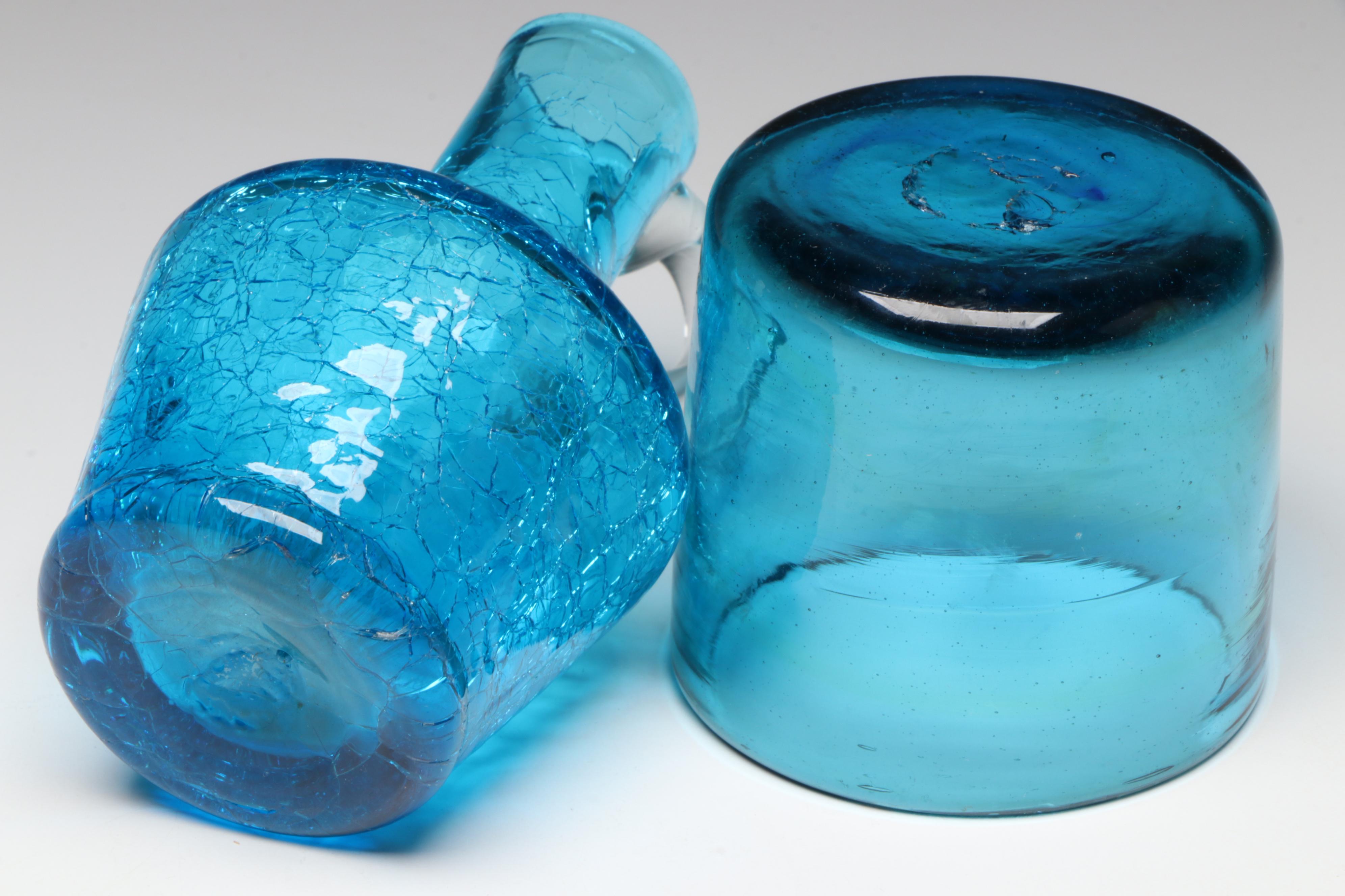 Rainbow Glass Co. "Teardrop" Pitcher and Other Blown Blue Glass Décor