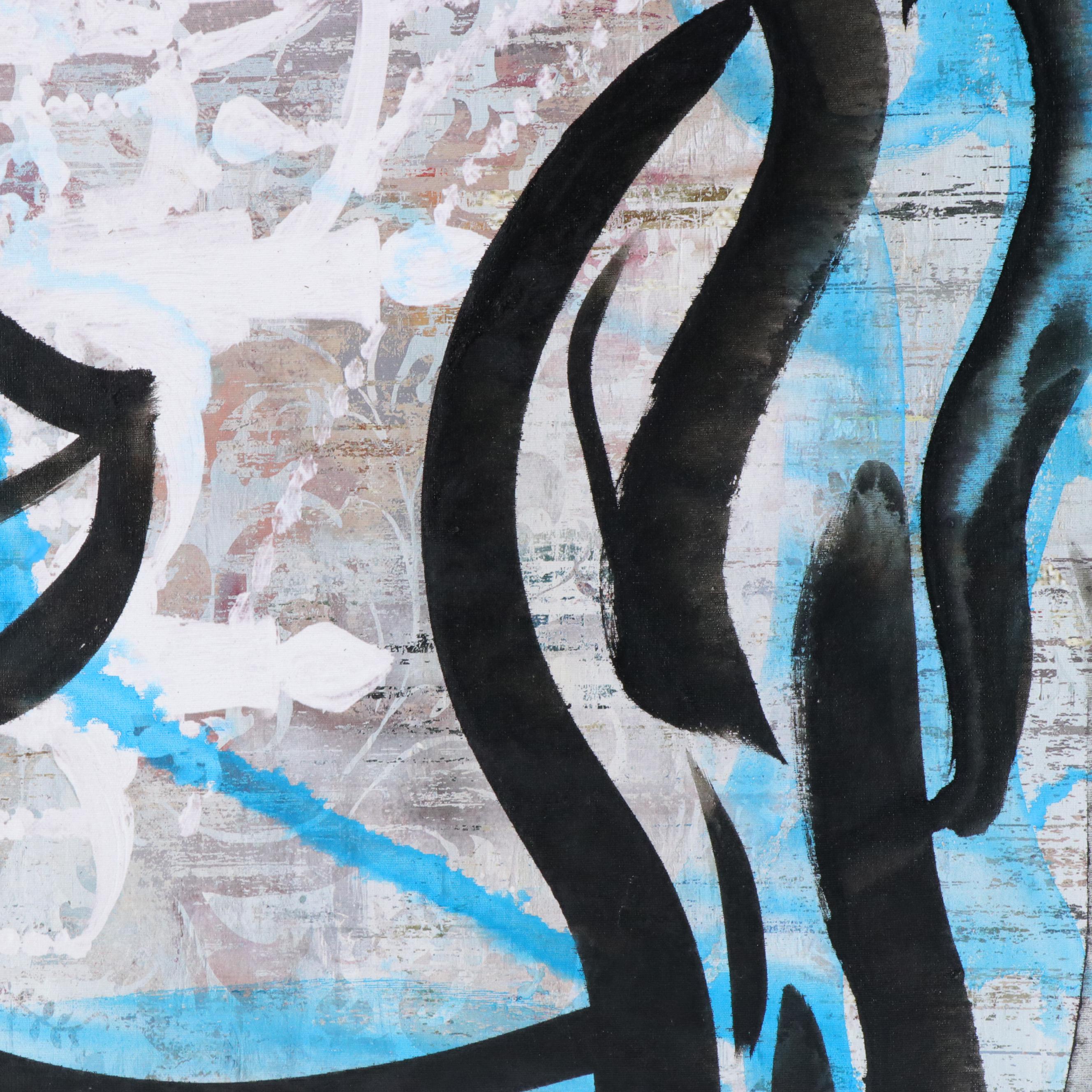 Peter Keil "Blue Picasso" Abstract Portrait Acrylic Painting, Late 20th Century