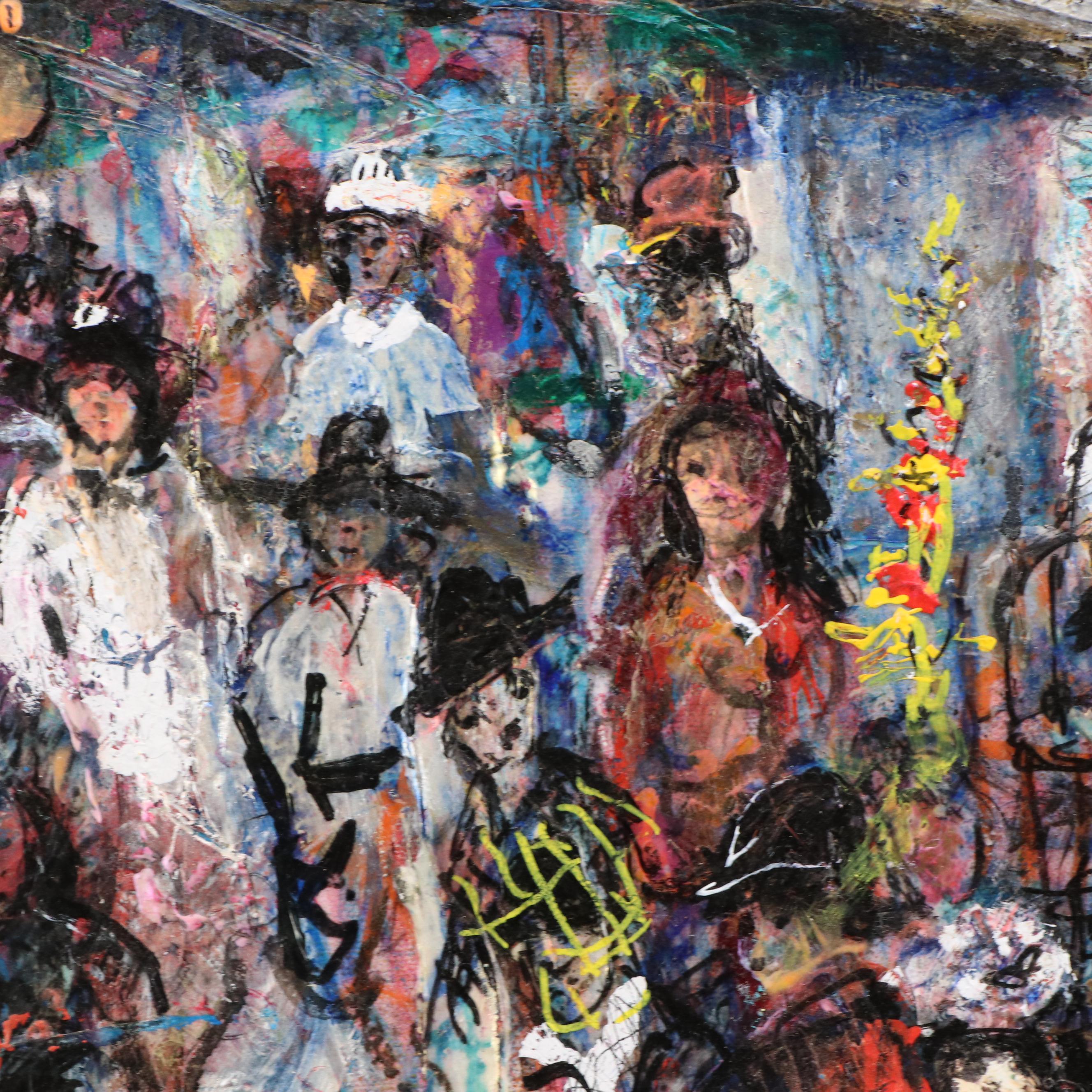 Pascal Cucaro Modernist Style Figurative Scene Oil Painting