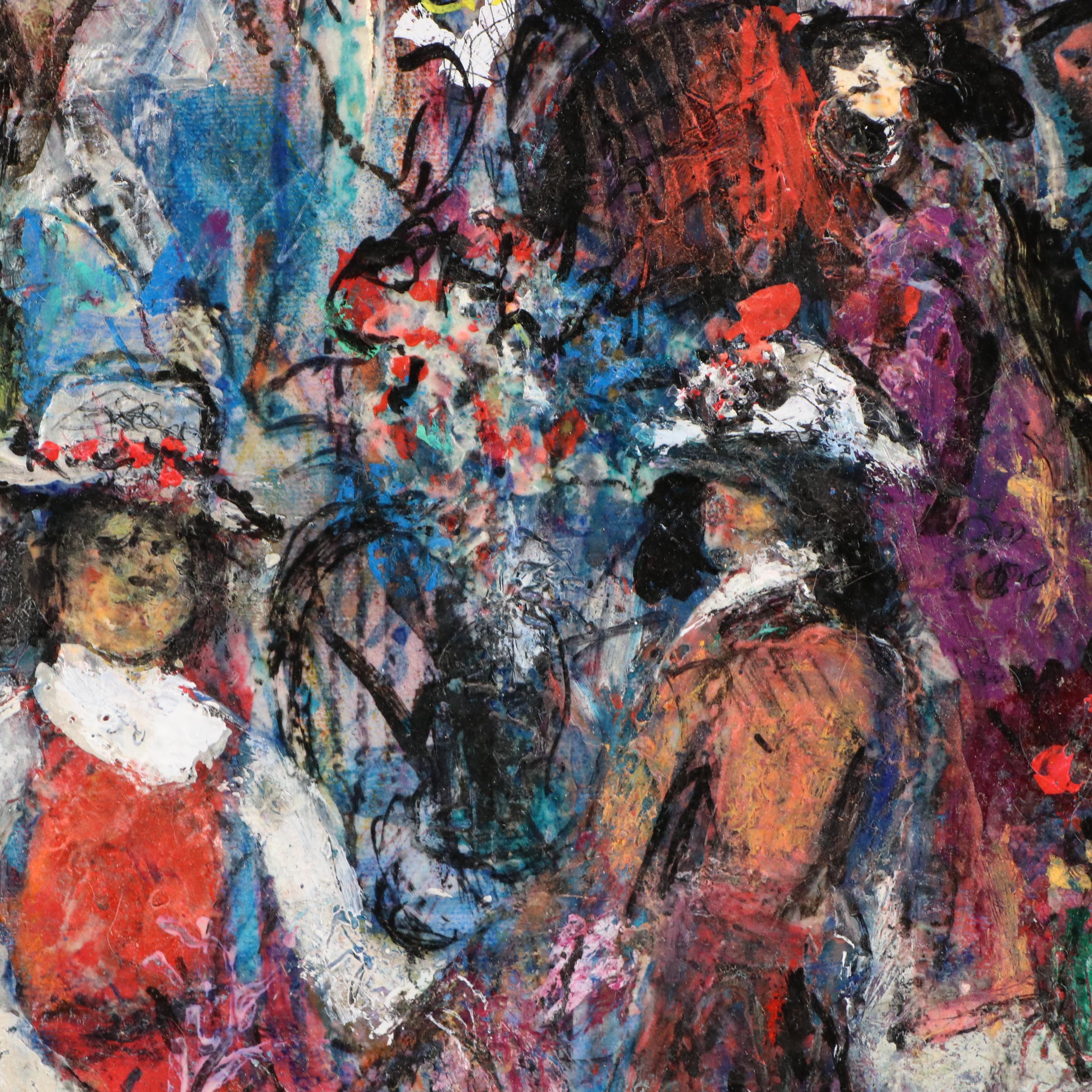 Pascal Cucaro Modernist Style Figurative Scene Oil Painting