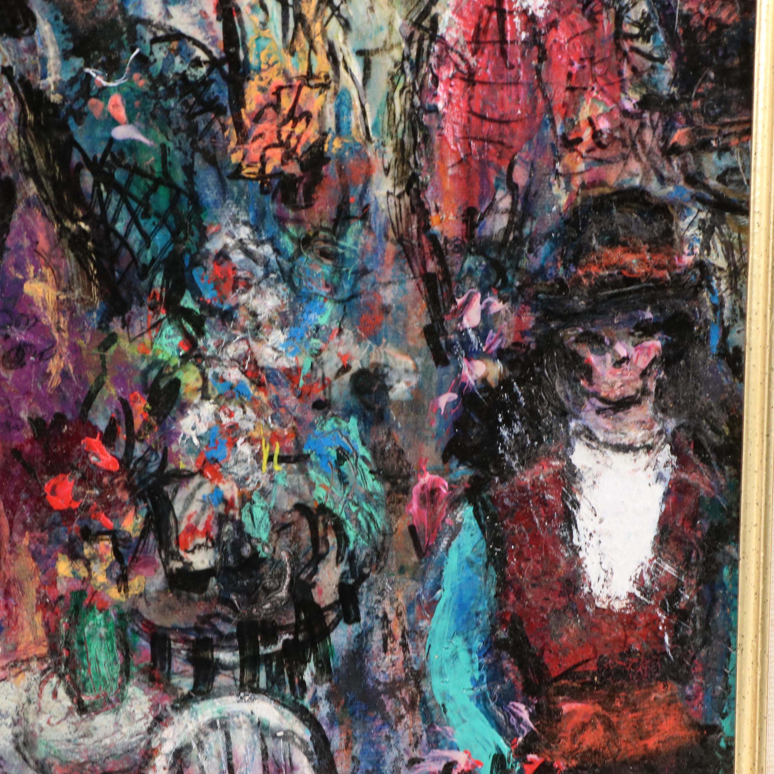 Pascal Cucaro Modernist Style Figurative Scene Oil Painting