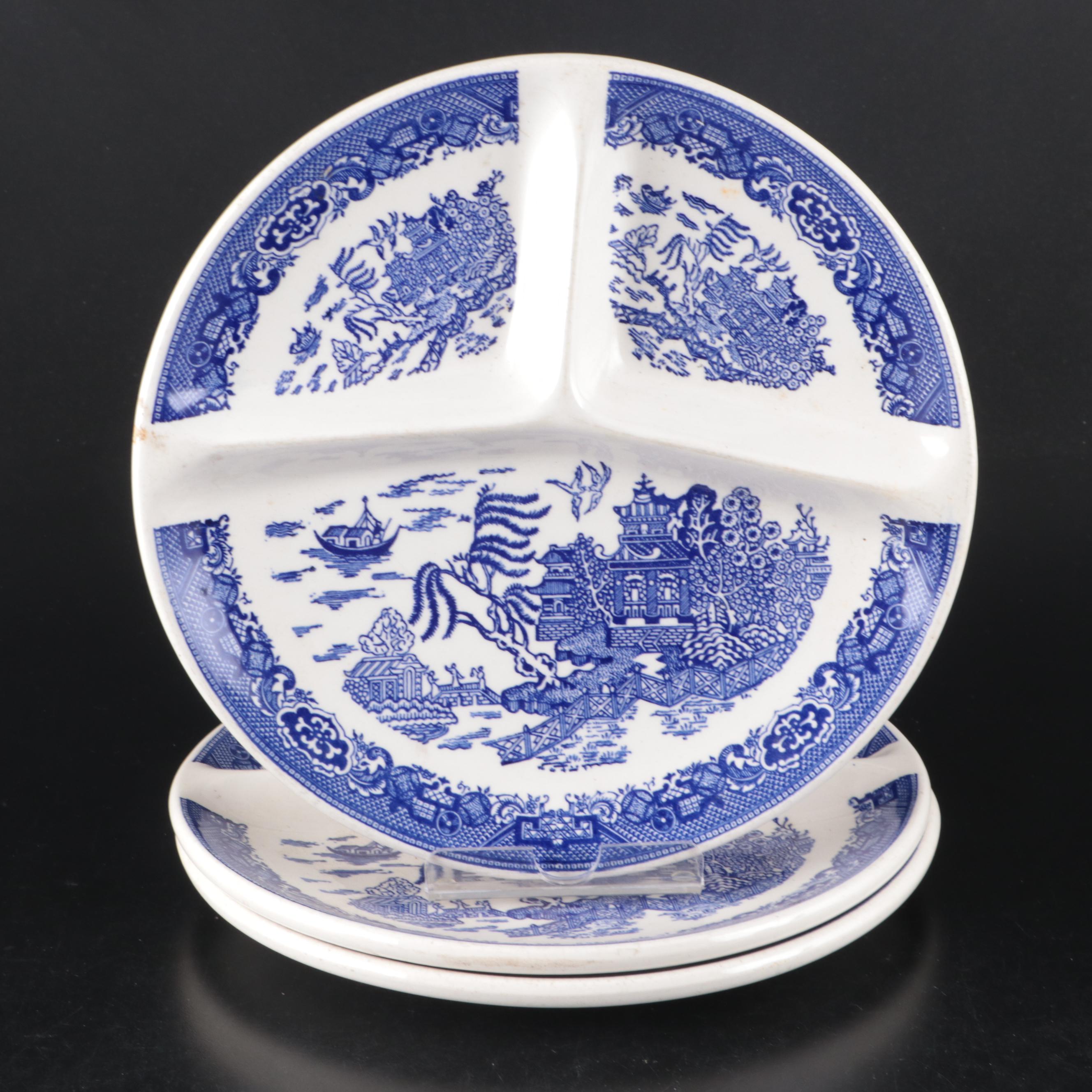 Blue Willow Grill Plates with Japanese Porcelain and Other Tableware