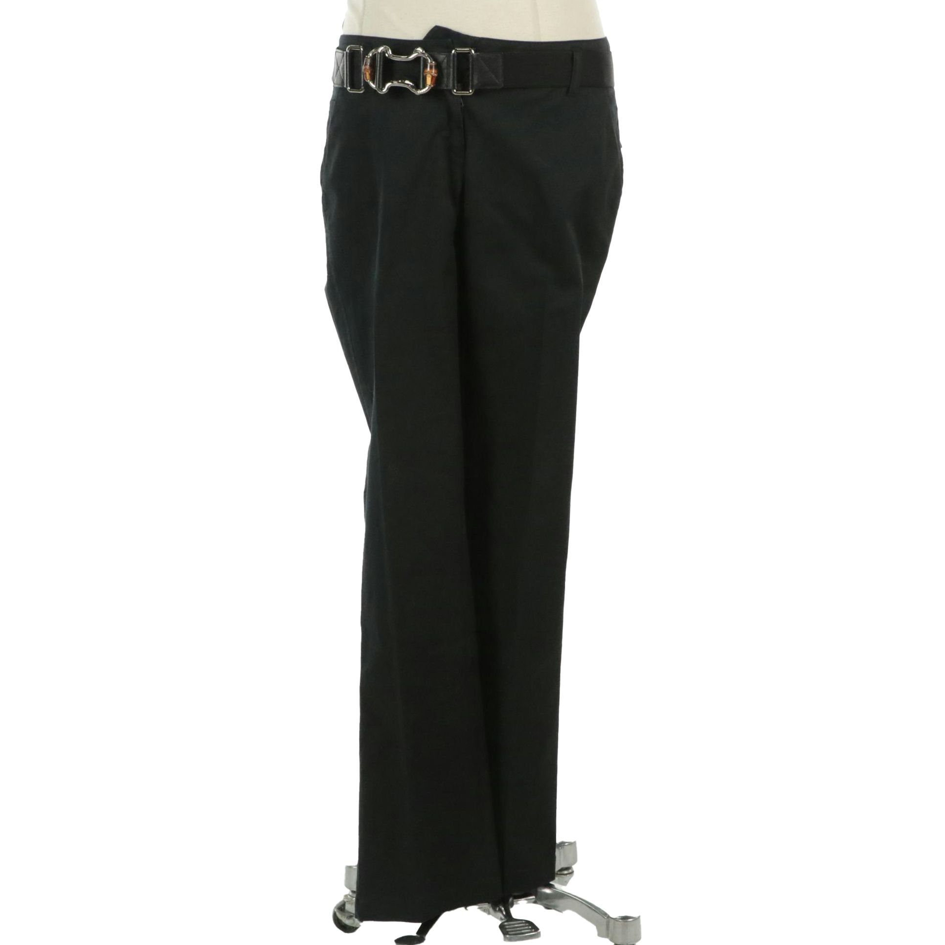 Prada Flat-Front Pants with Gucci Bamboo, Nylon, and Leather Belt