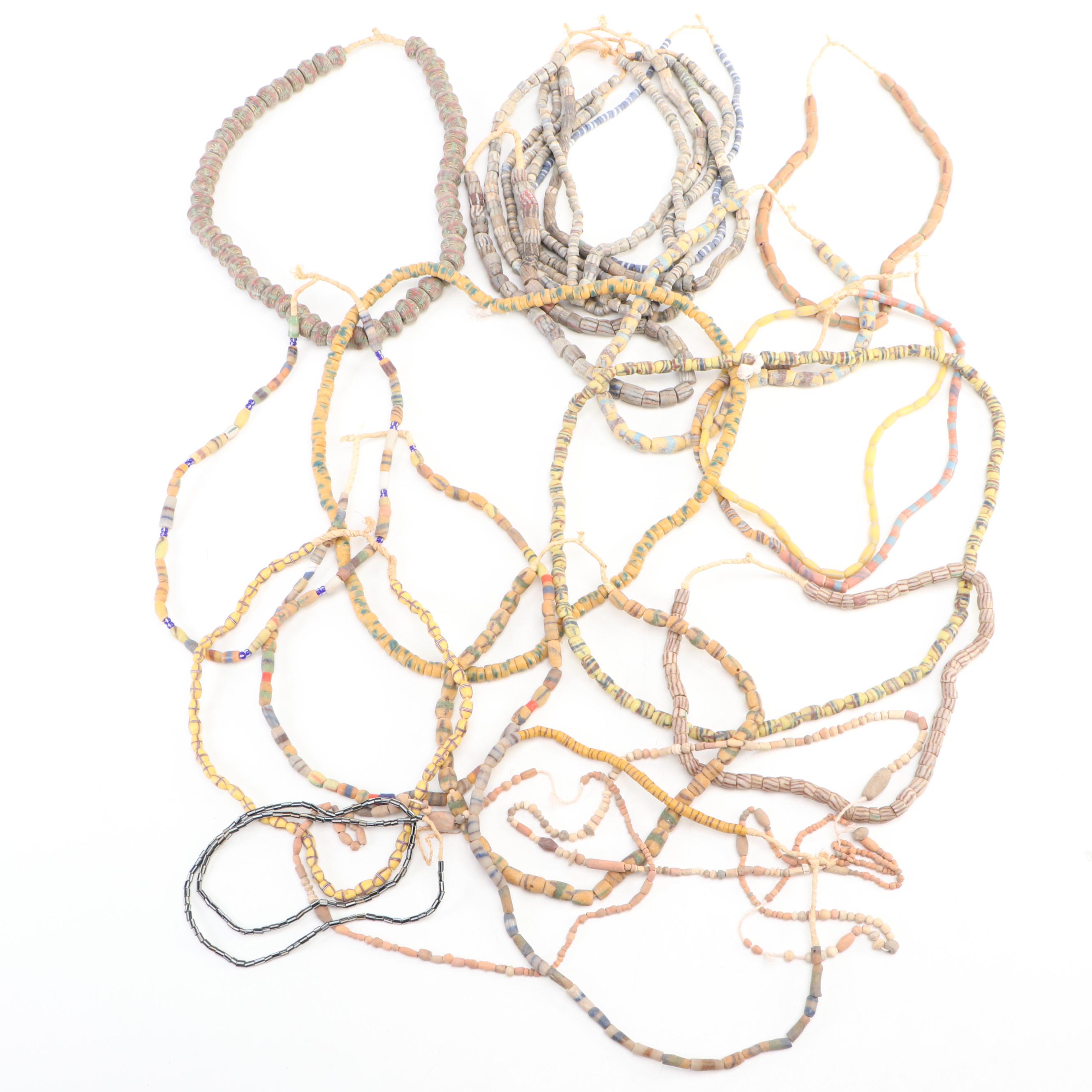 Decorative Bone, Bead and Painted Wood Necklace Strands