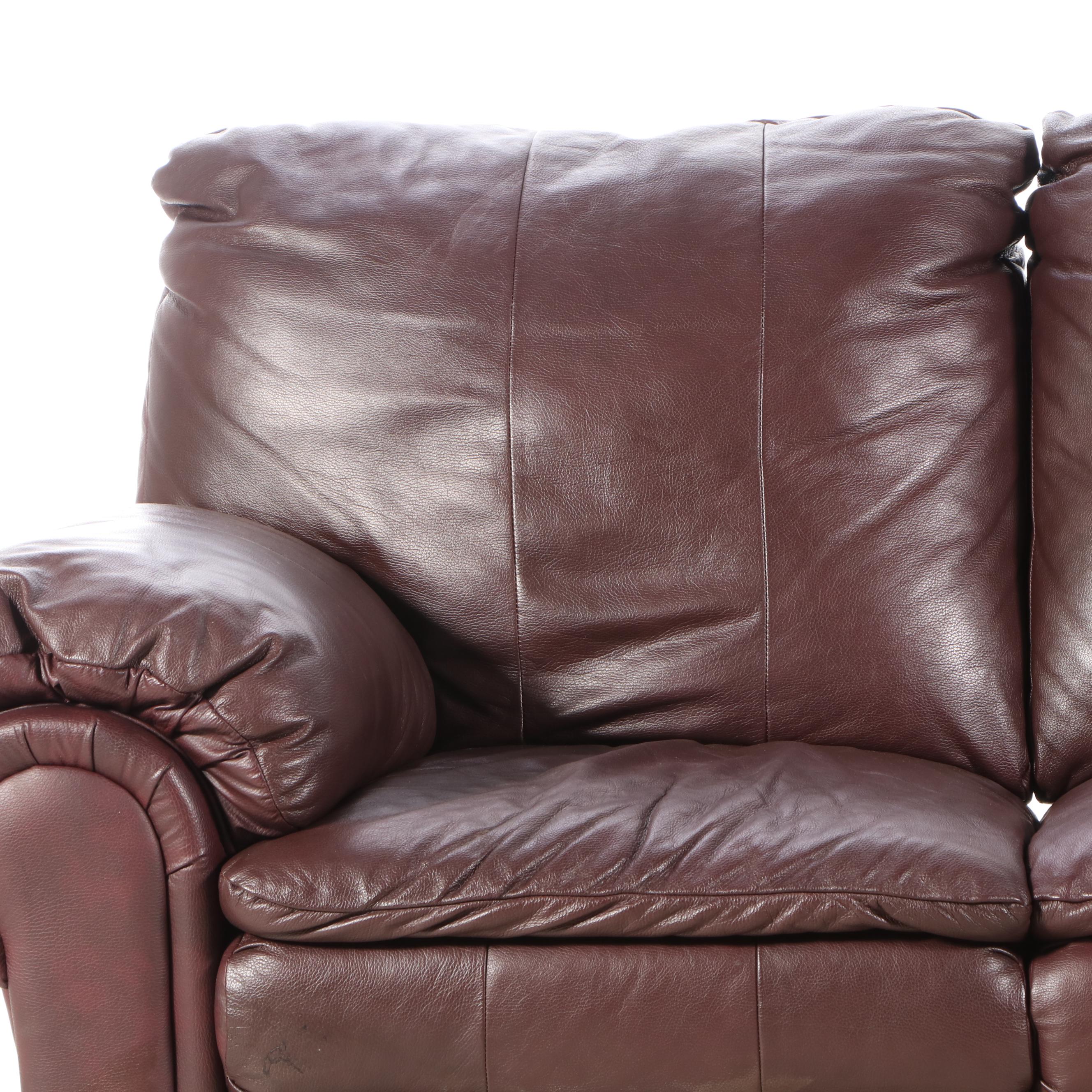 Overstuffed Leather Reclining Loveseat