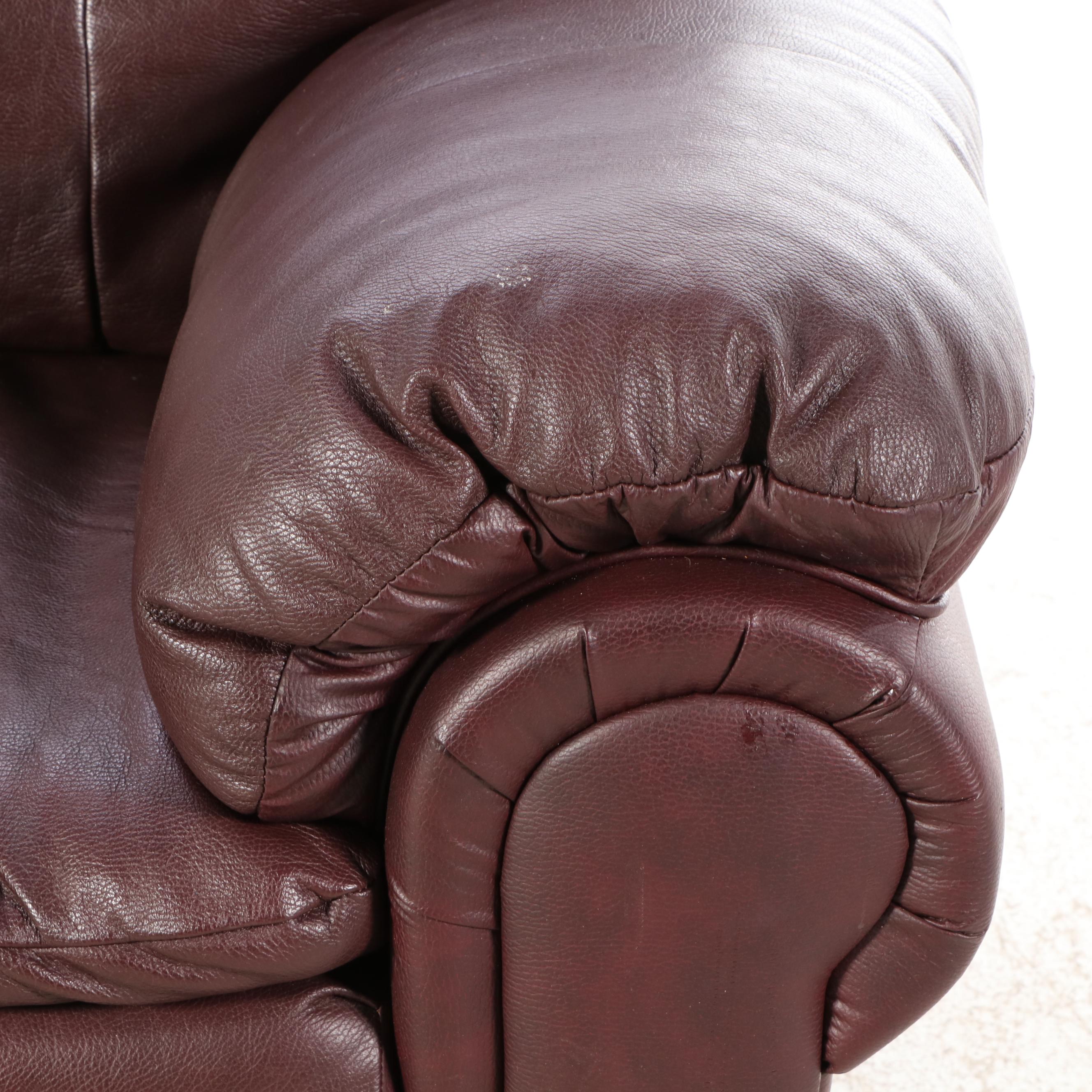 Overstuffed Leather Reclining Loveseat
