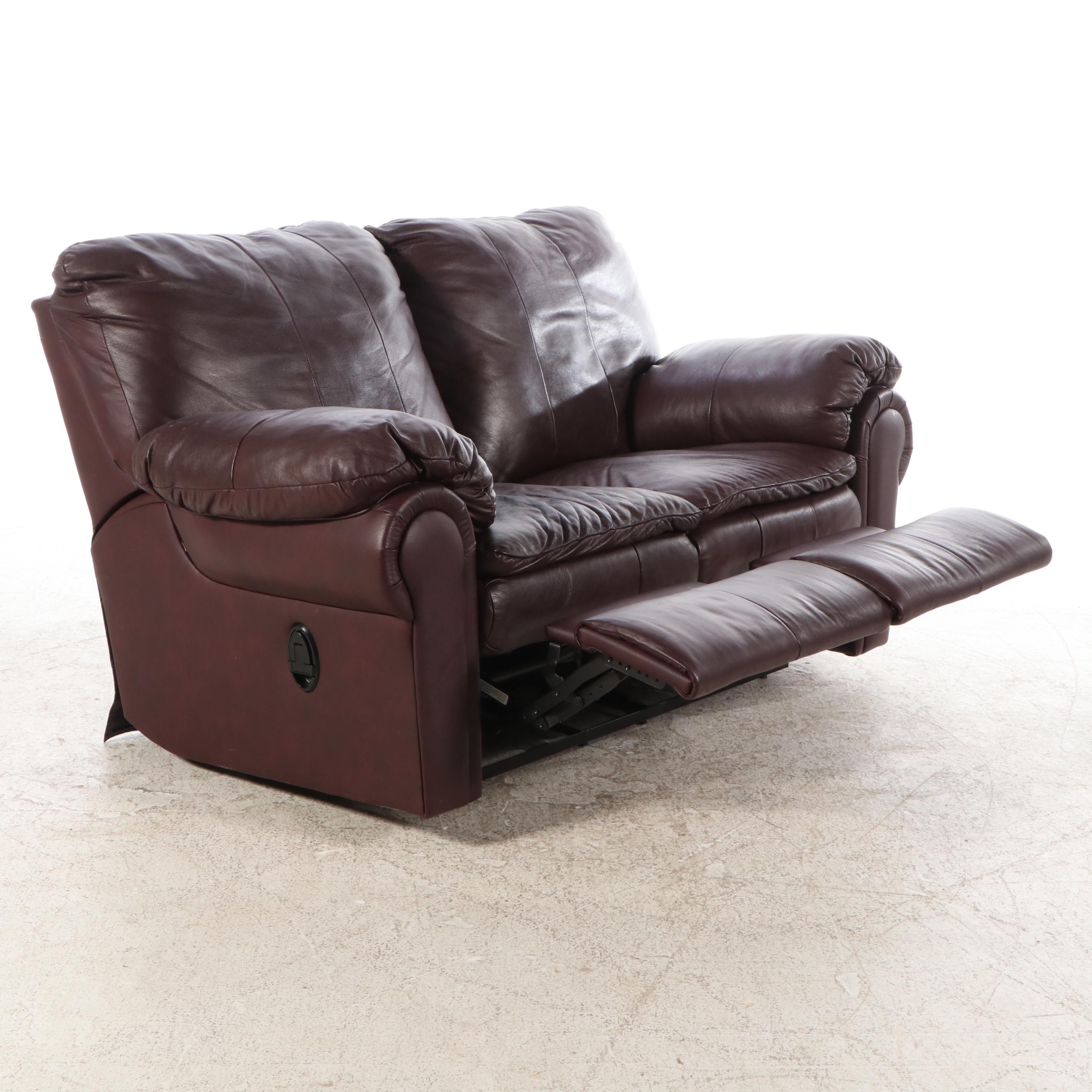 Overstuffed Leather Reclining Loveseat