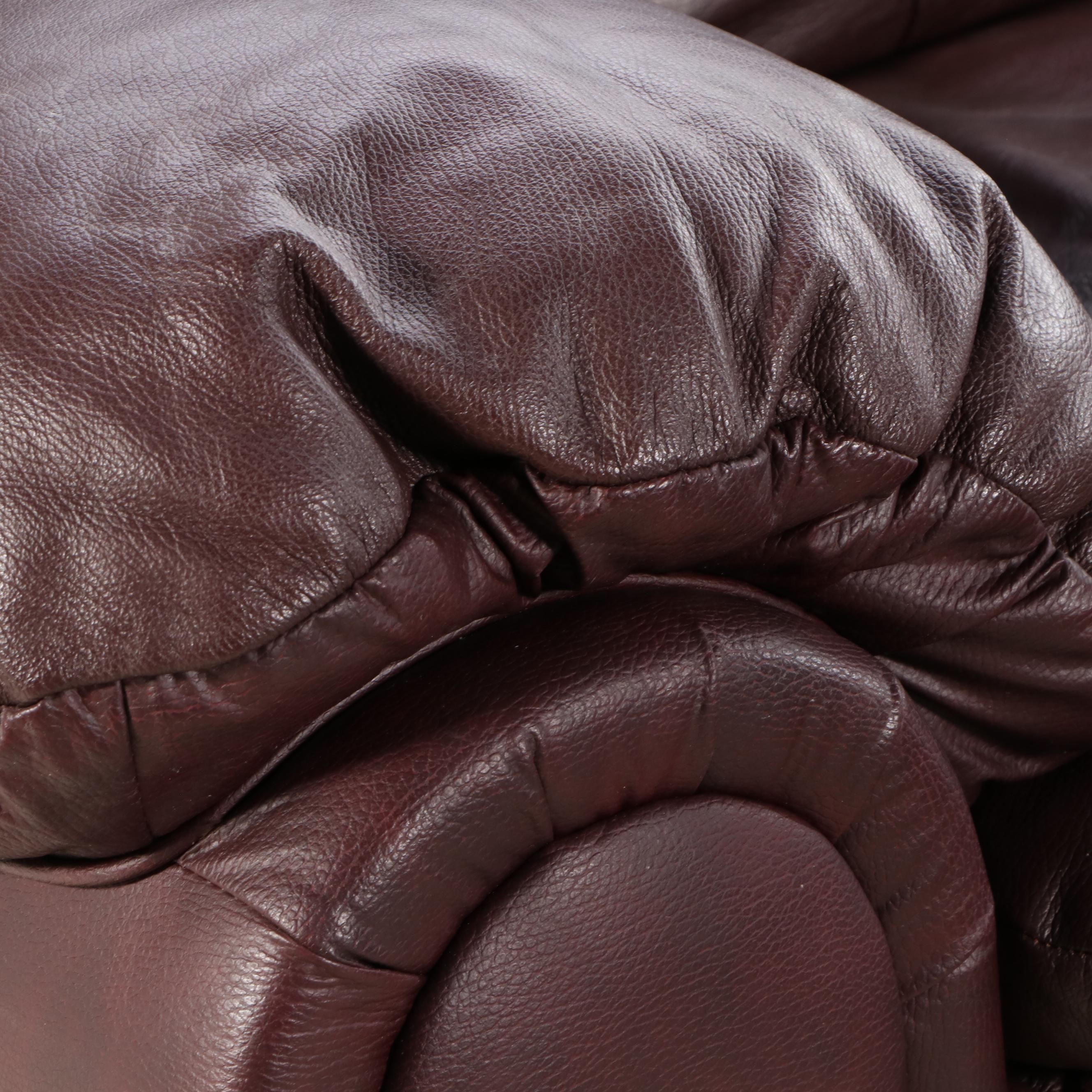 Overstuffed Leather Reclining Loveseat