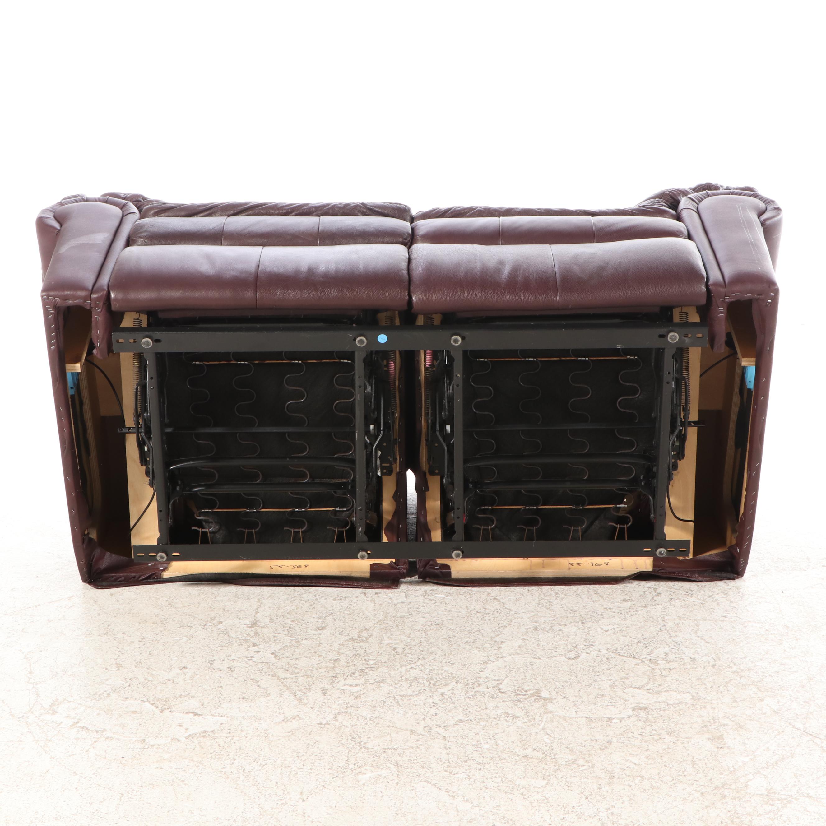 Overstuffed Leather Reclining Loveseat