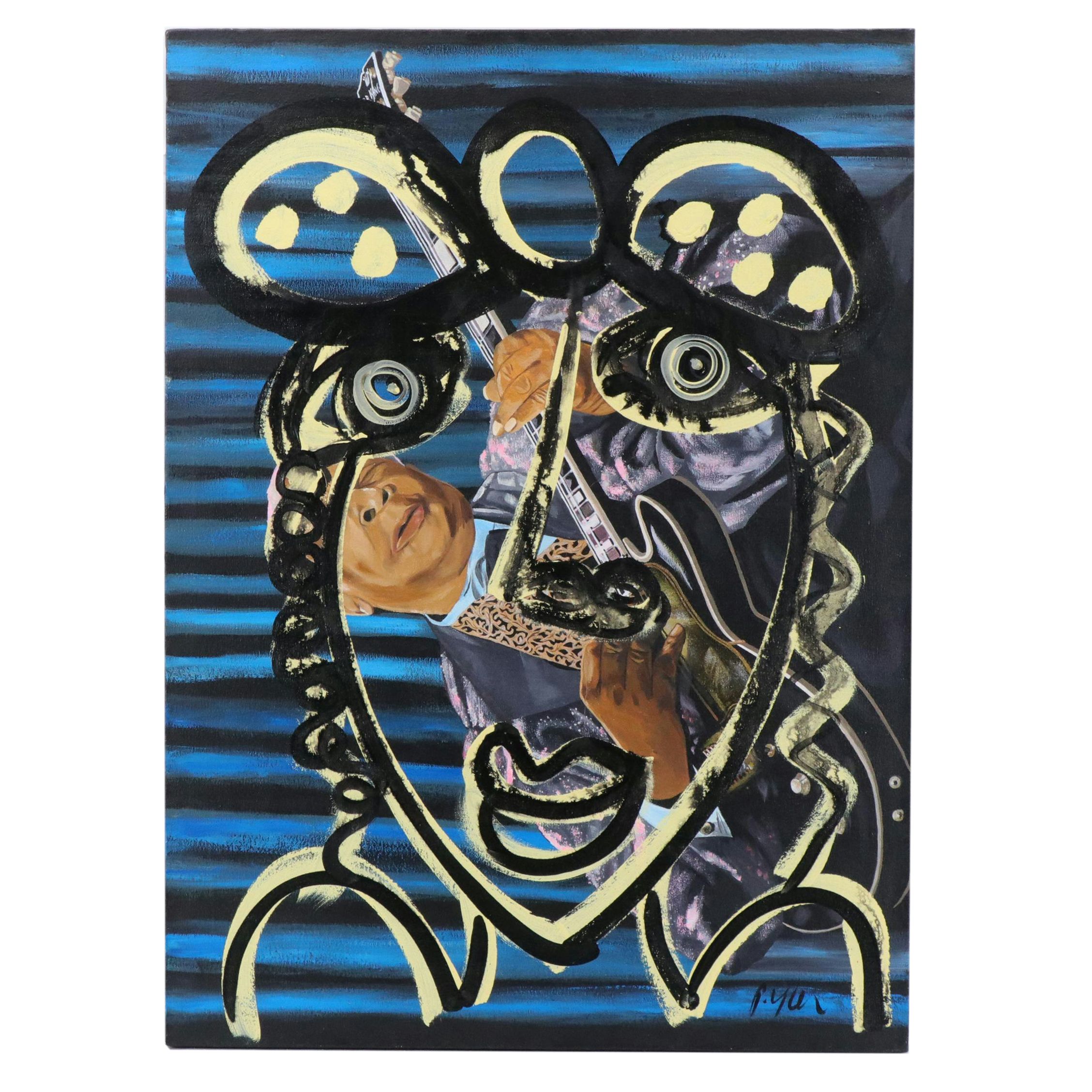 Peter Keil "New York Times" Abstract Acrylic Painting, Late 20th Century