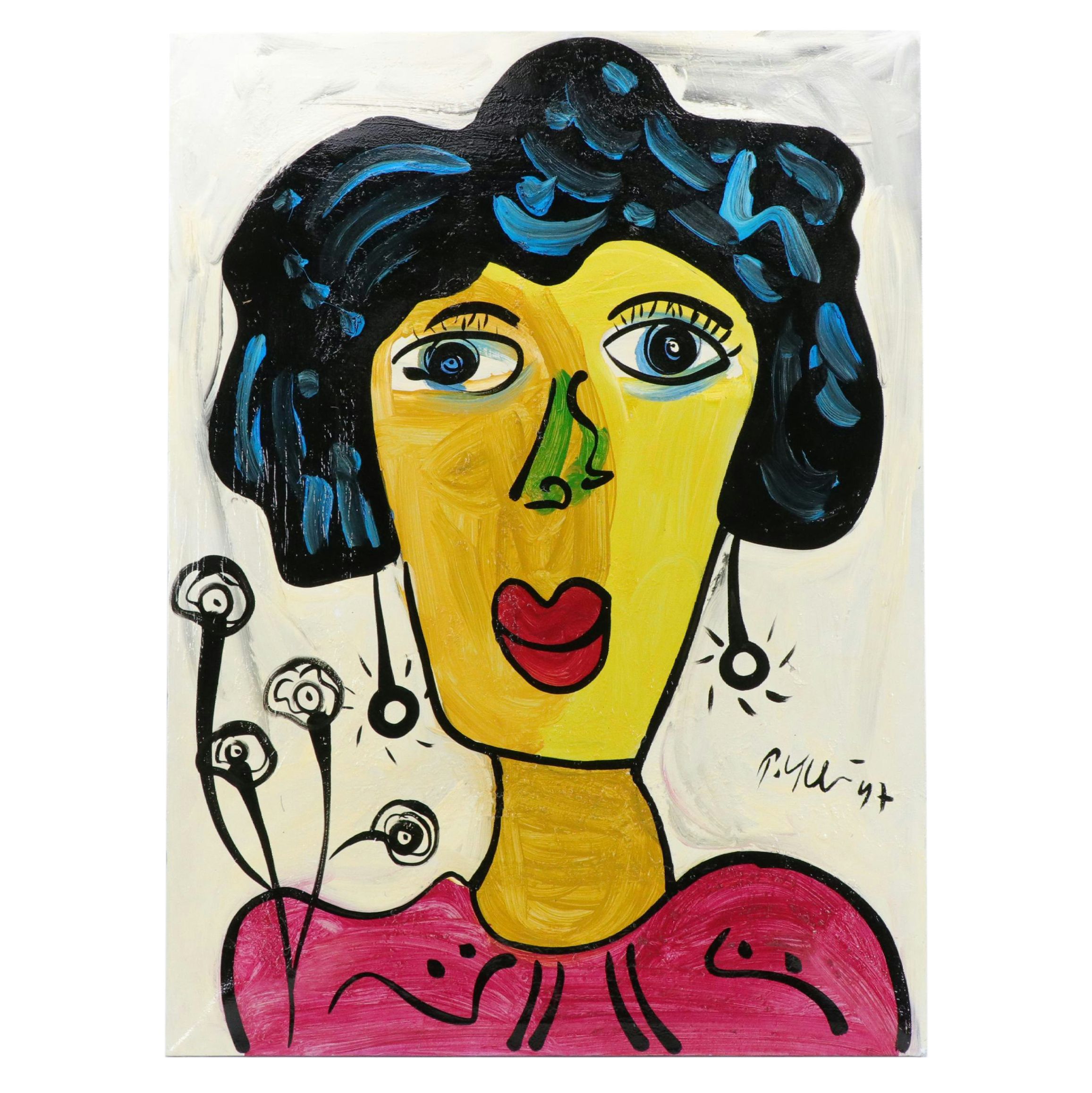 Peter Keil "Sophia Loren" Abstract Portrait Acrylic Painting, 1997