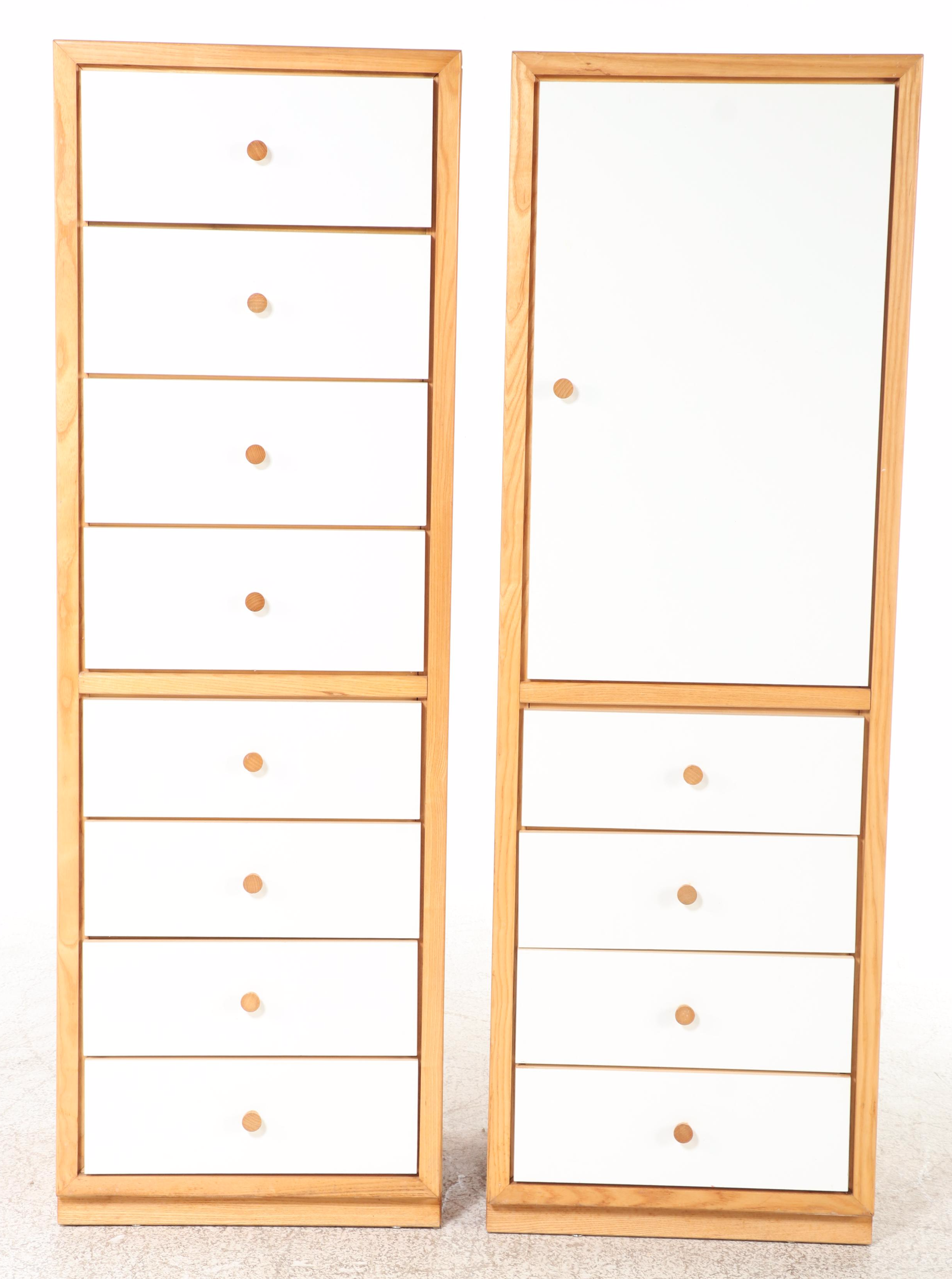 Two Dixie "Euroline" Ash and White-Laminate Office Cabinets