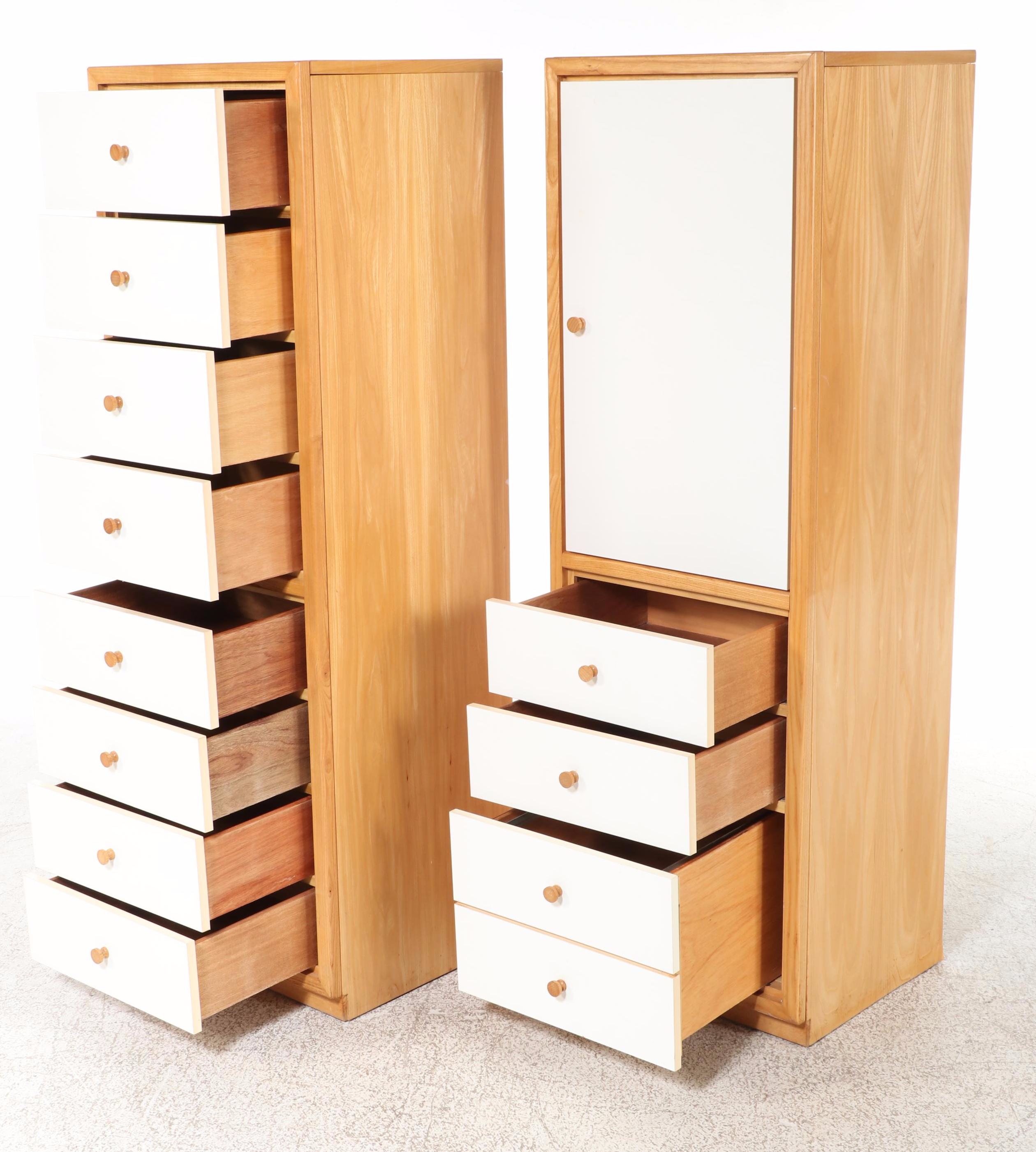 Two Dixie "Euroline" Ash and White-Laminate Office Cabinets