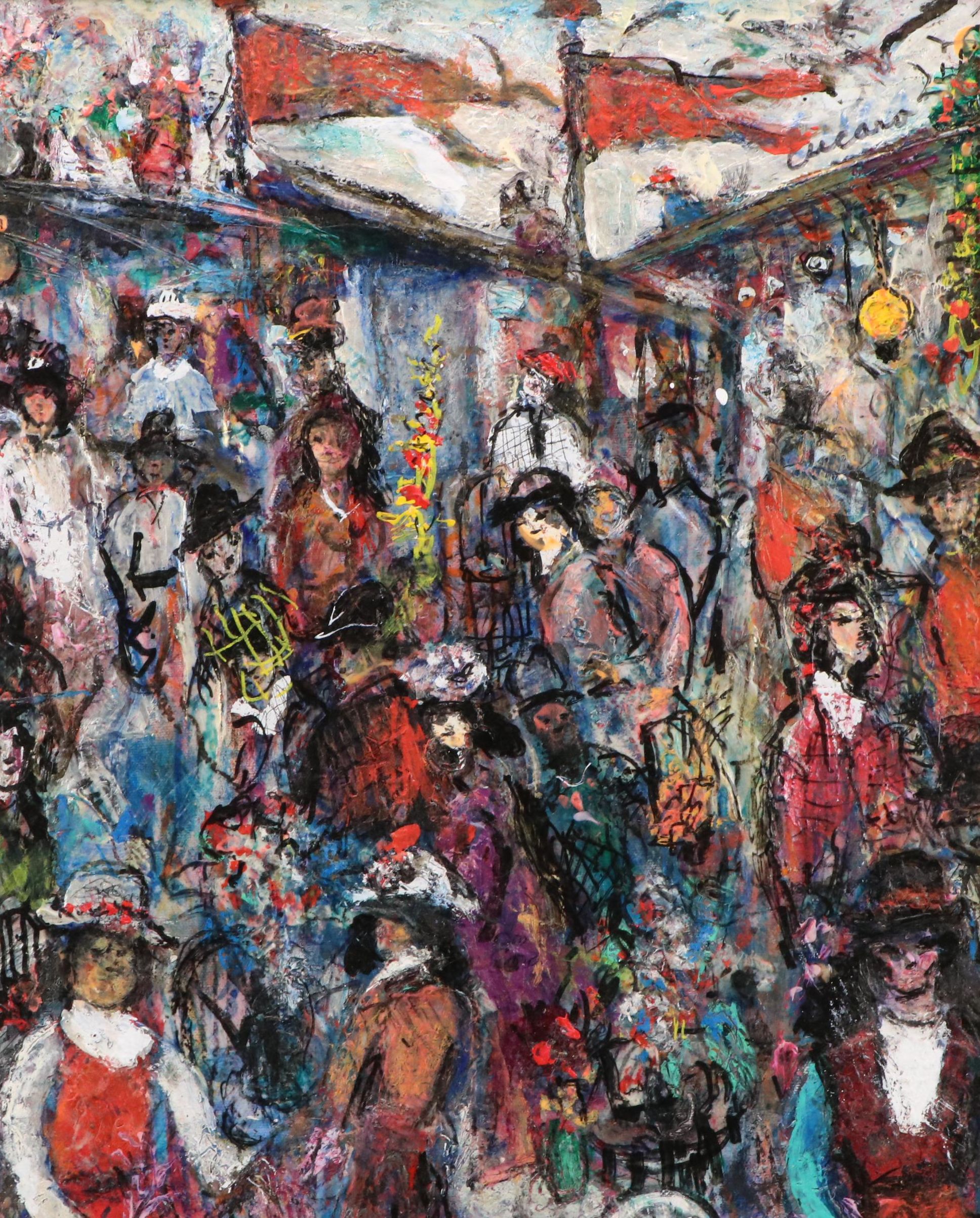 Pascal Cucaro Modernist Style Figurative Scene Oil Painting