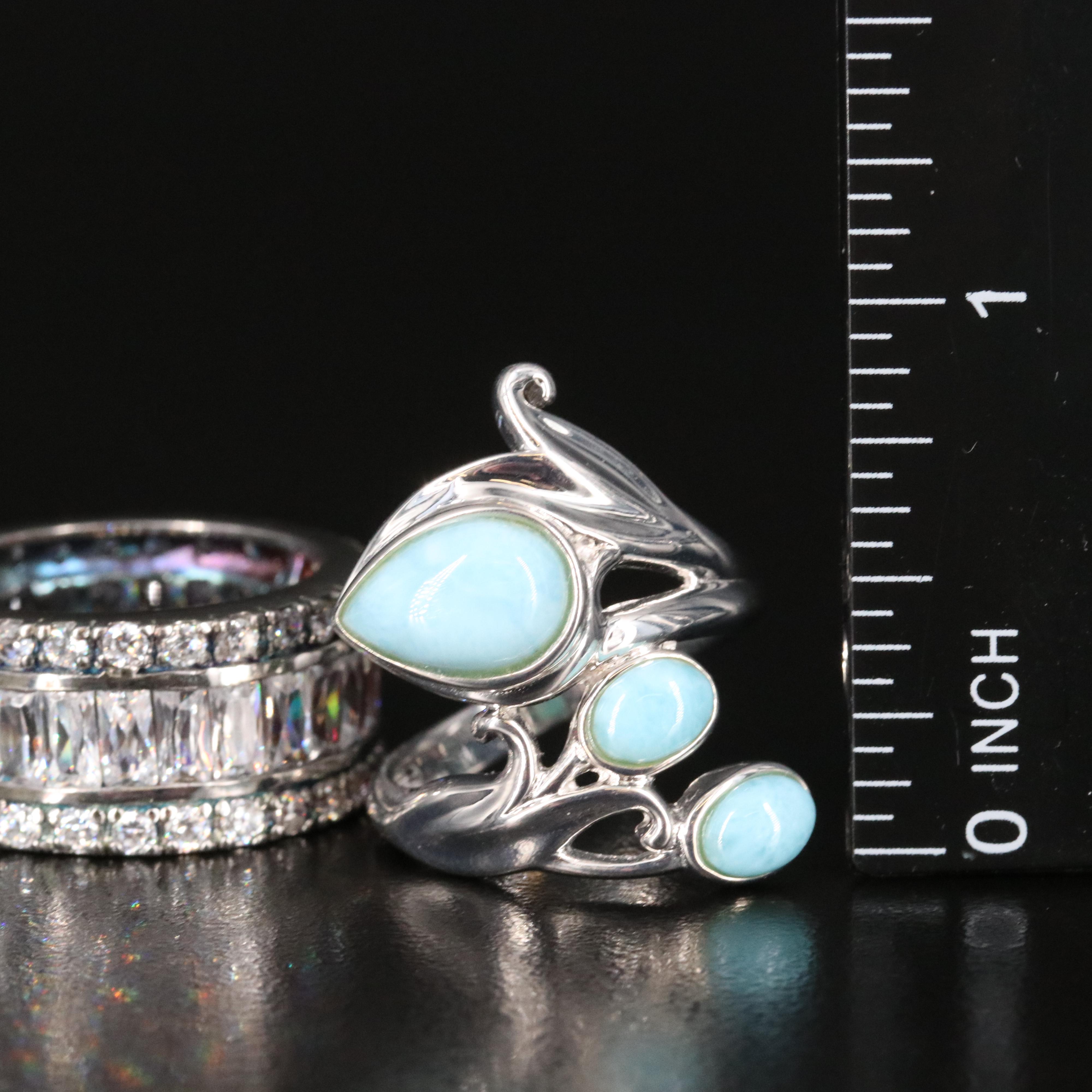 Sterling Gemstone Jewelry Collection Including Larimar, Tanzanite and CZ