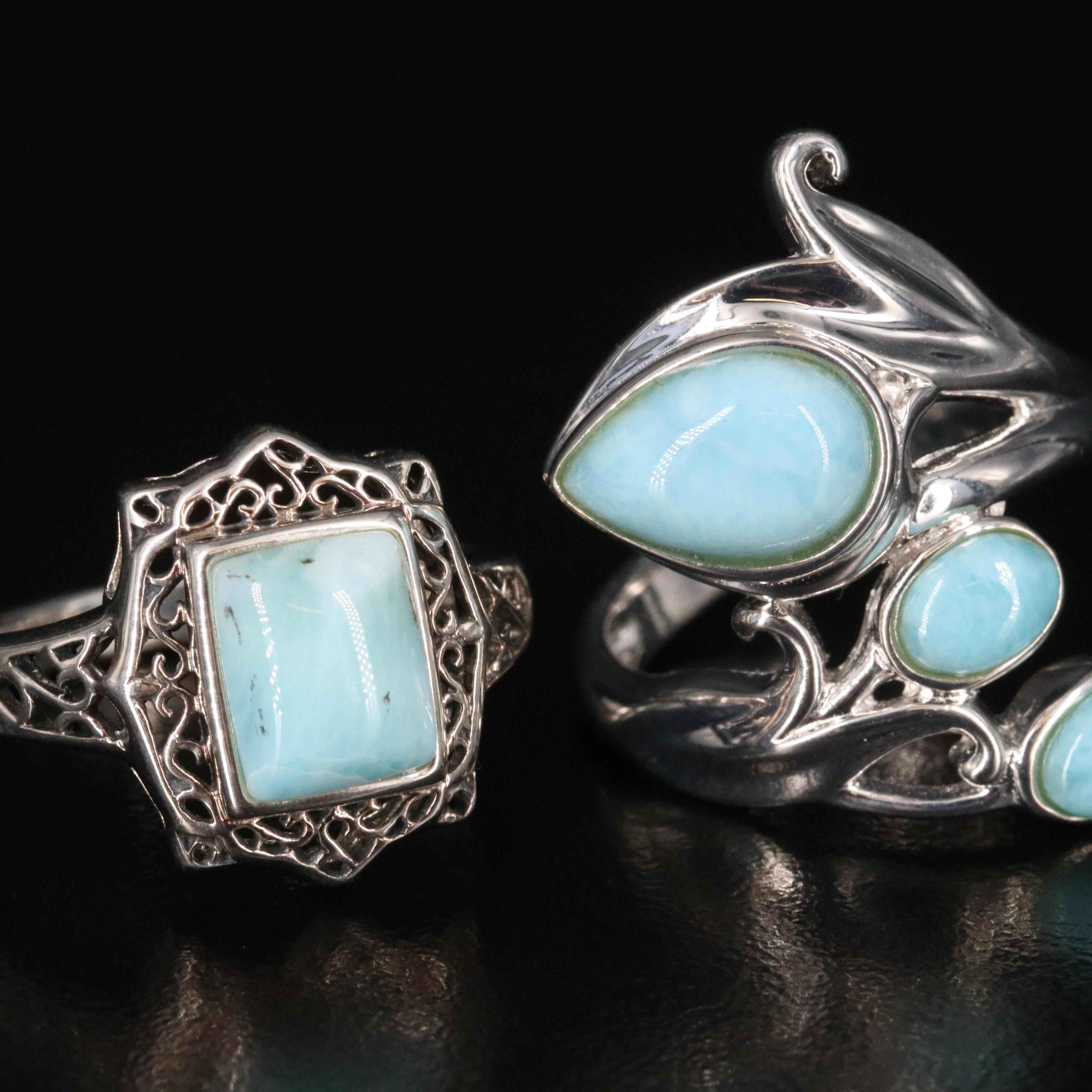 Sterling Gemstone Jewelry Collection Including Larimar, Tanzanite and CZ