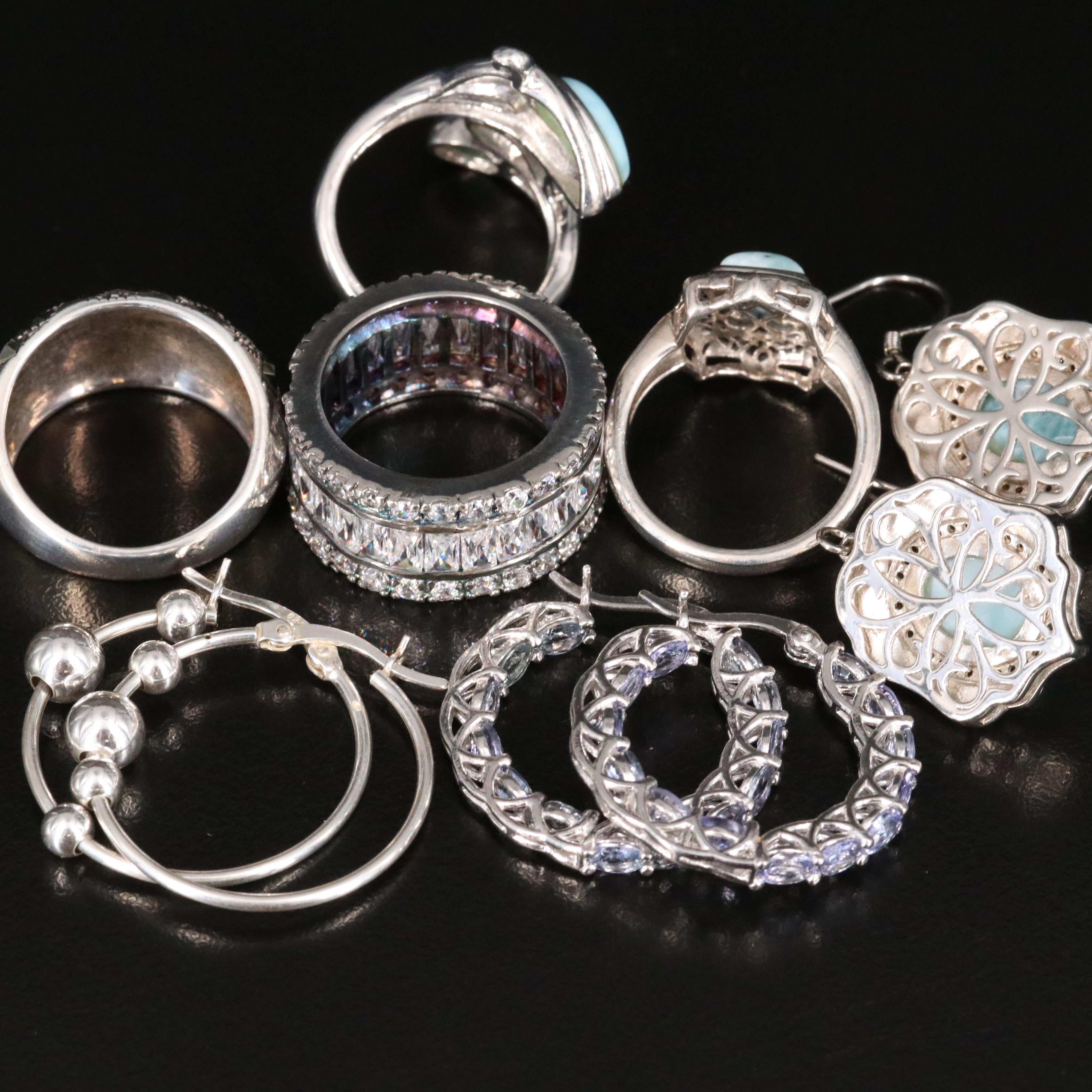 Sterling Gemstone Jewelry Collection Including Larimar, Tanzanite and CZ