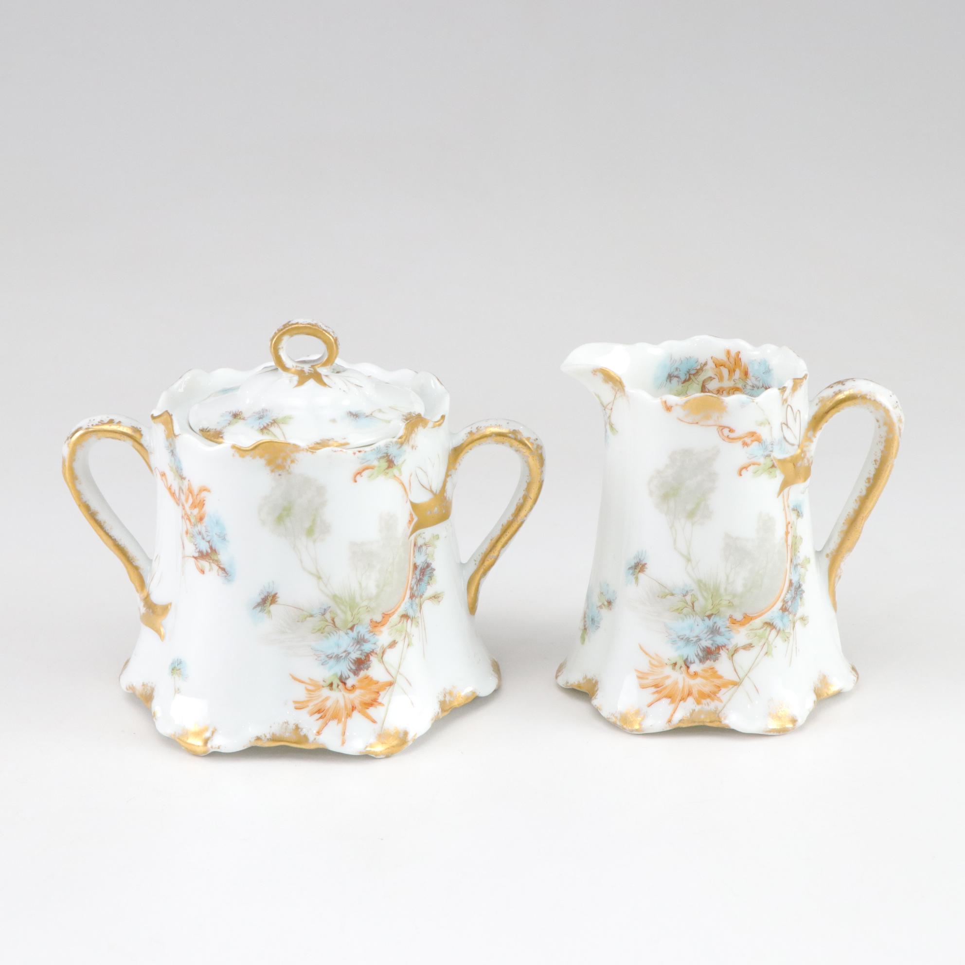 Haviland Limoges Porcelain Sugar Bowl & Creamer
