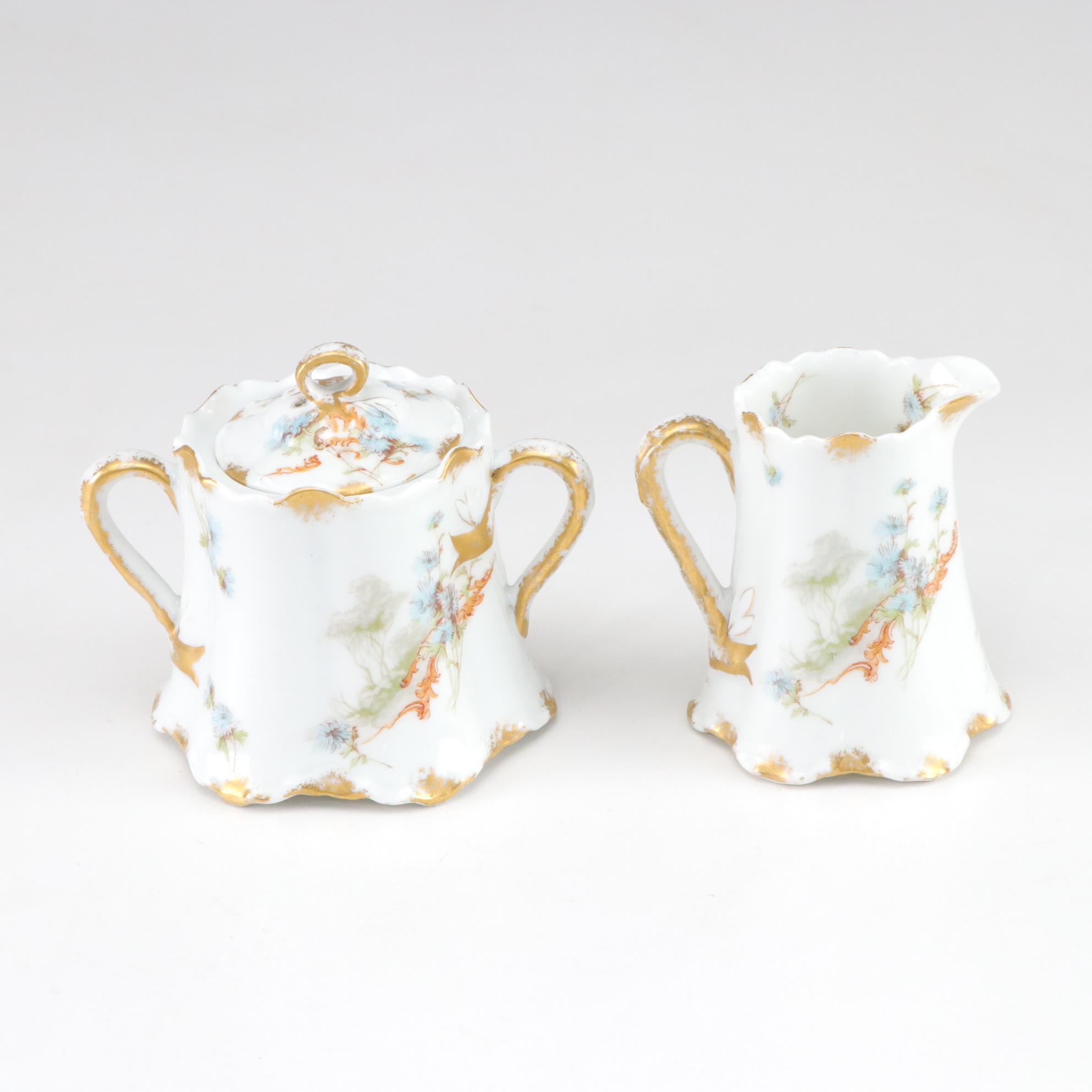 Haviland Limoges Porcelain Sugar Bowl & Creamer