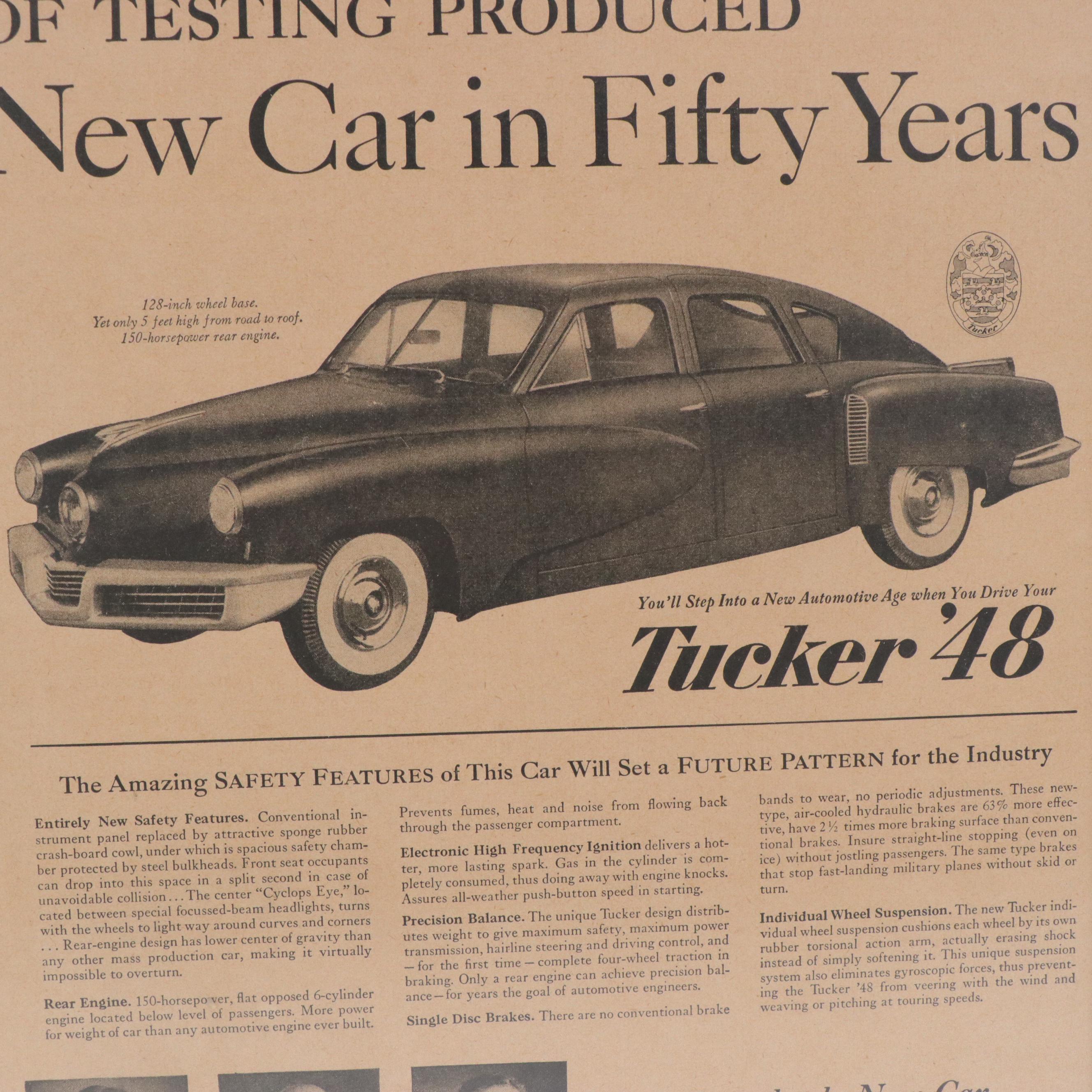 Tucker Automobile Newspaper Advertisement, 1948