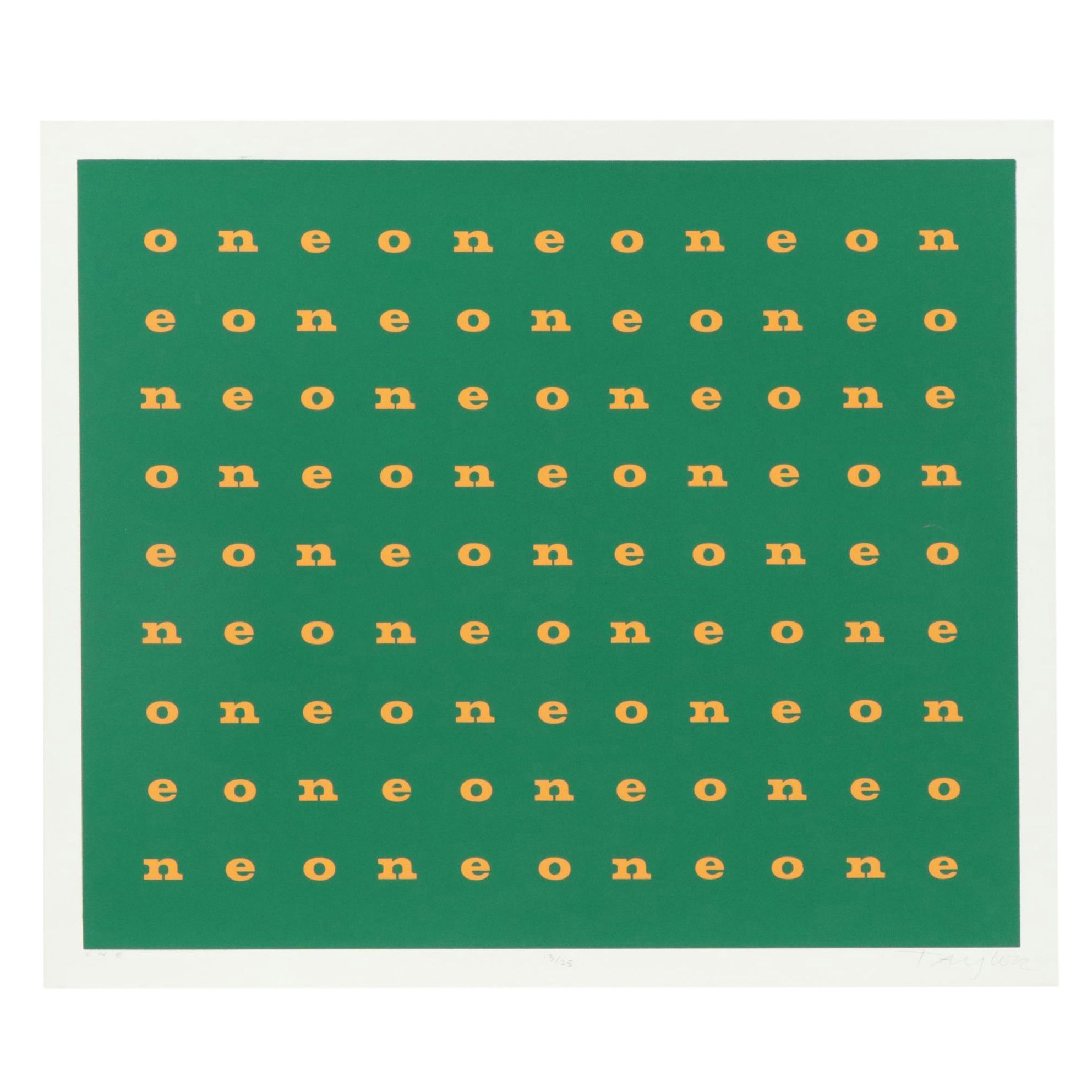 Tom Taylor Text Art Serigraph "One" Circa 1970