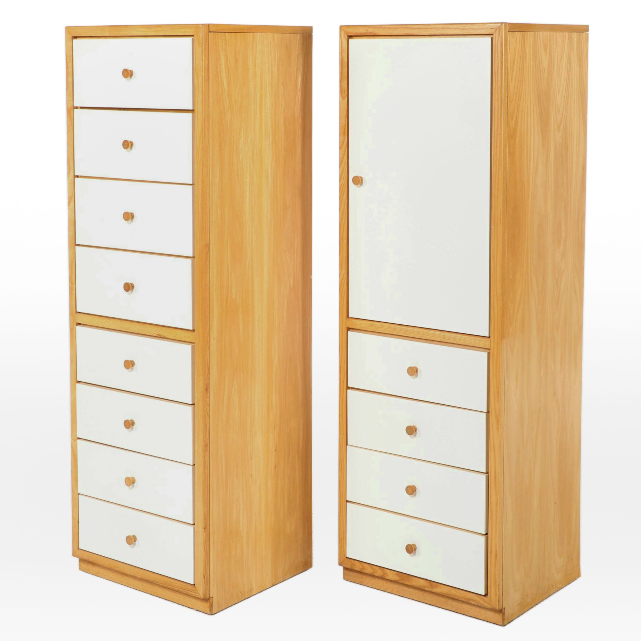 Two Dixie "Euroline" Ash and White-Laminate Office Cabinets
