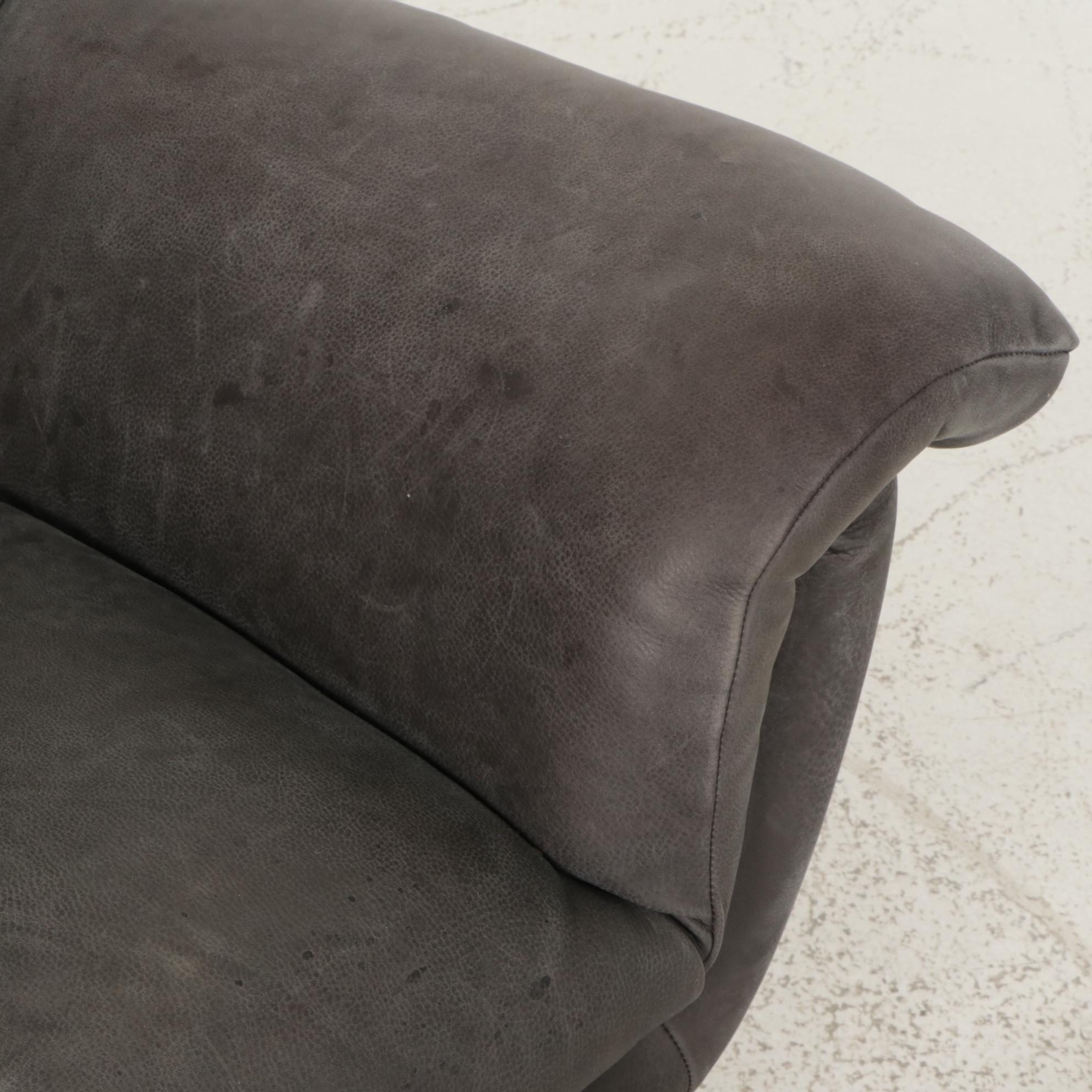 Arhaus "Deacon" Graphite Leather Swivel Chair and Ottoman, 2022