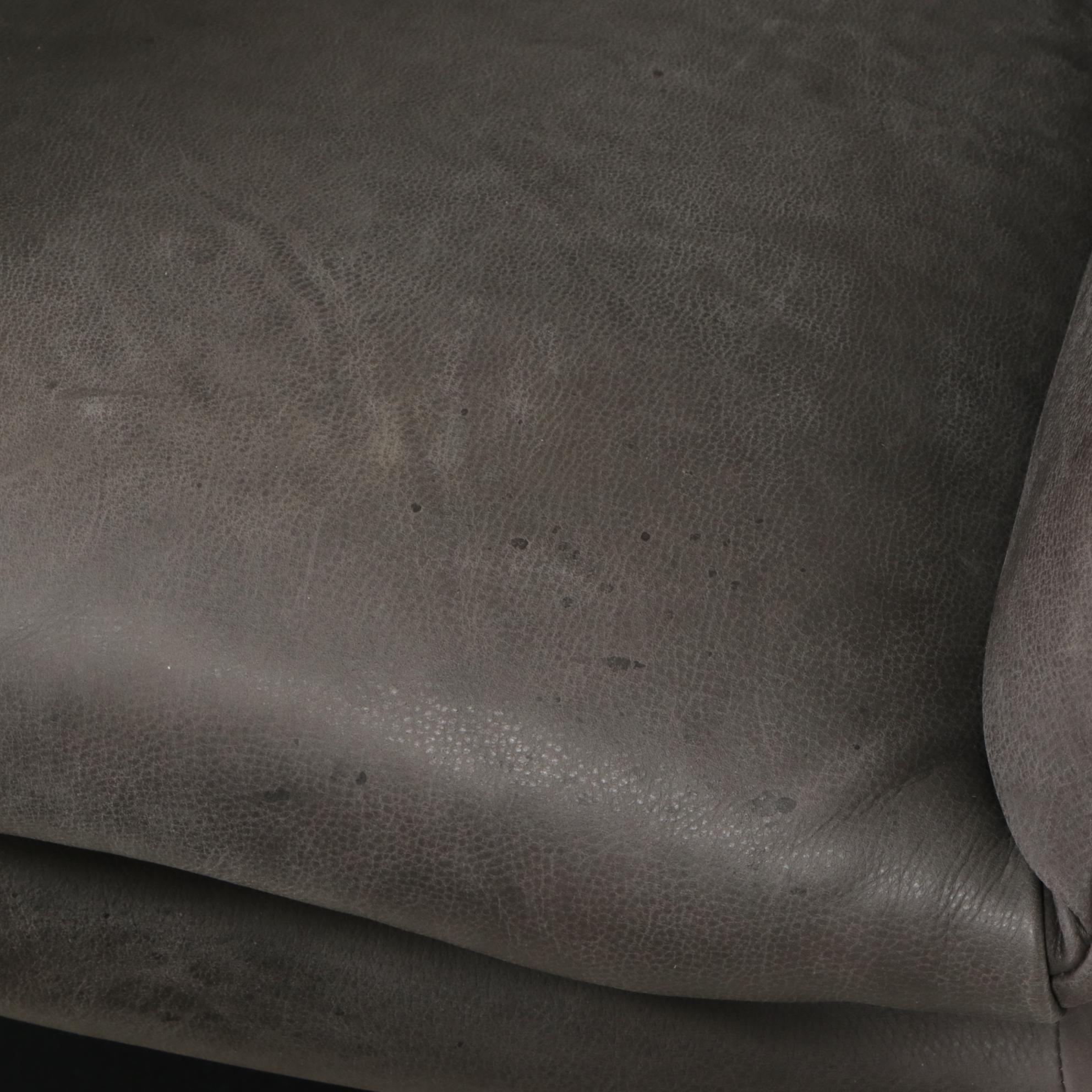 Arhaus "Deacon" Graphite Leather Swivel Chair and Ottoman, 2022