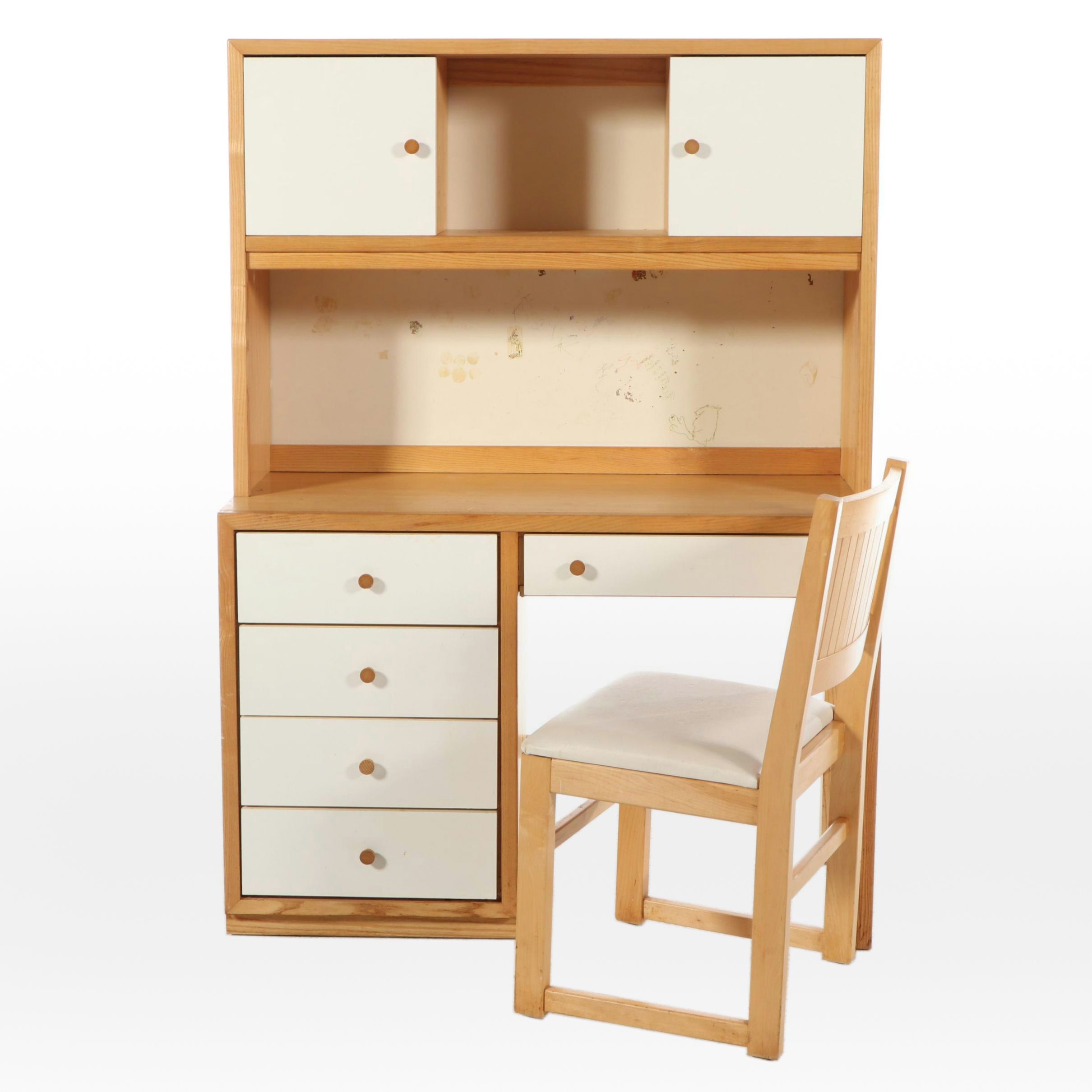 Dixie "Euroline" Ash and White-Laminate Desk with Hutch and Maple Chair
