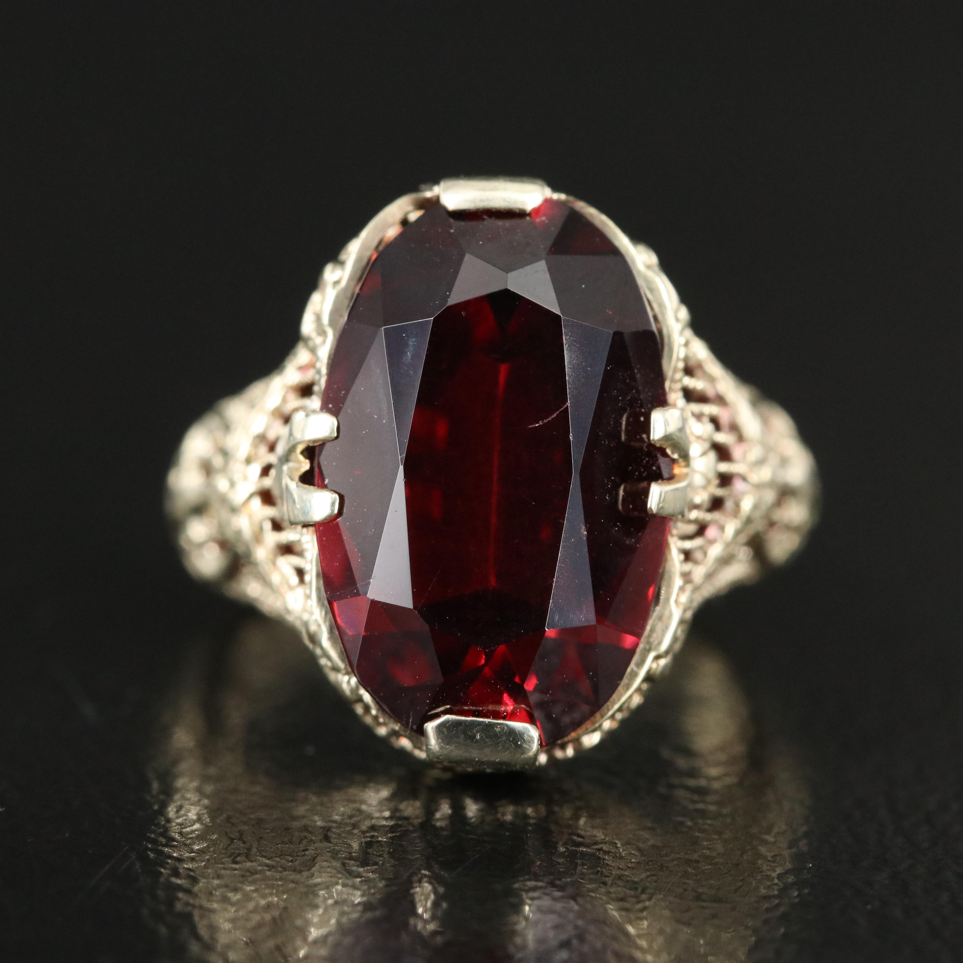 Edwardian 14K Garnet Openwork Ring with Garlands