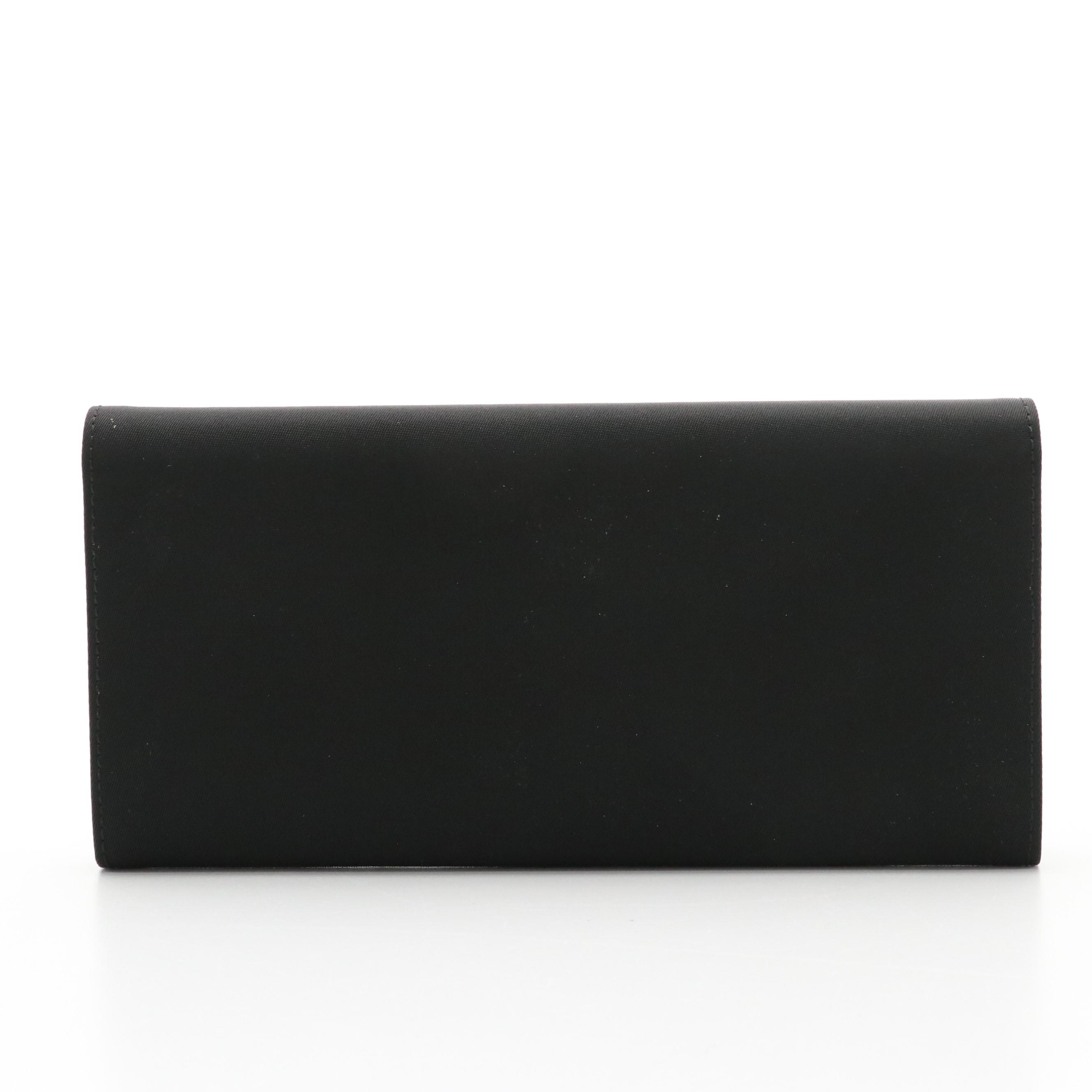 Prada Black Tessuto Nylon Continental Wallet with Leather Interior