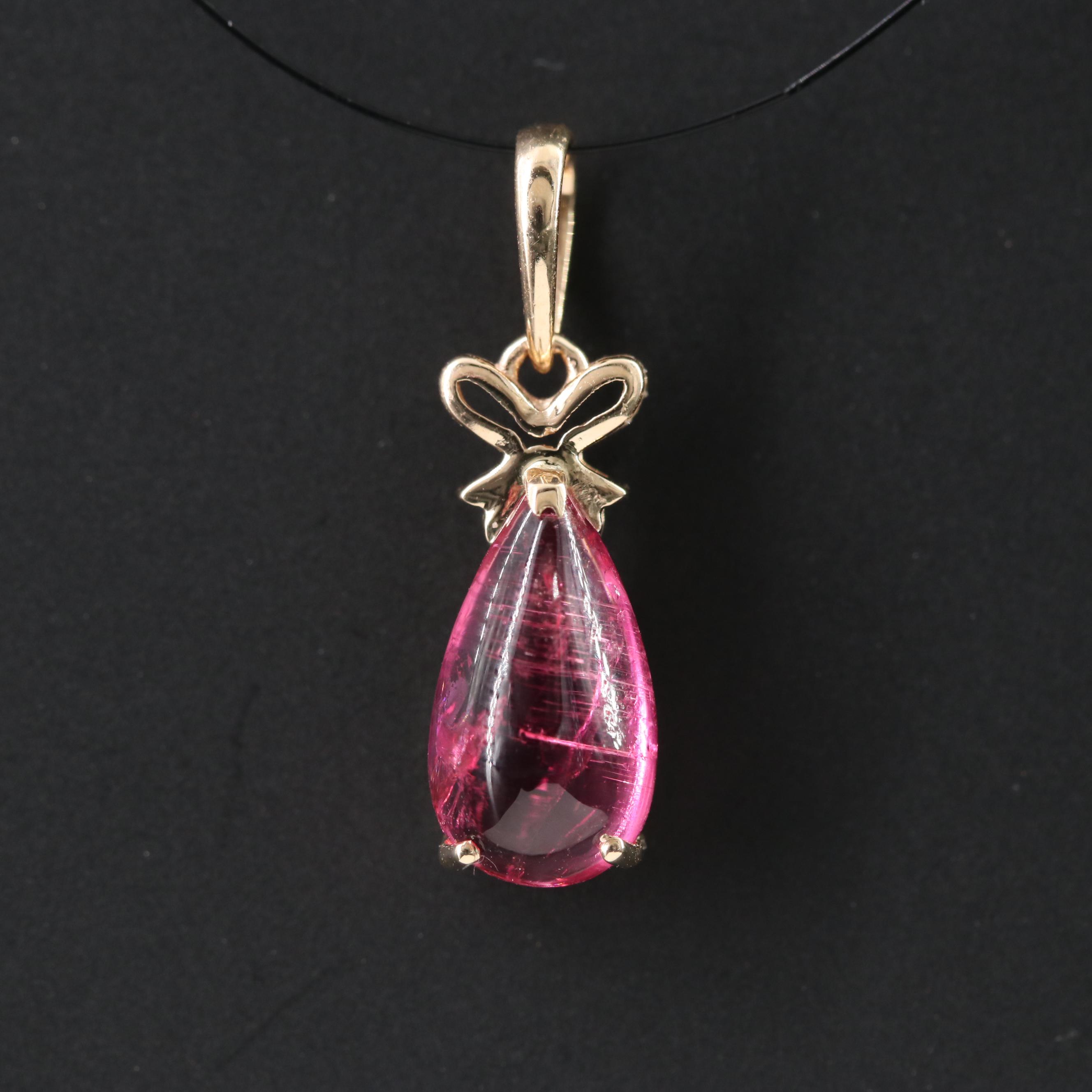 14K Tourmaline Pendant with Bow Accent