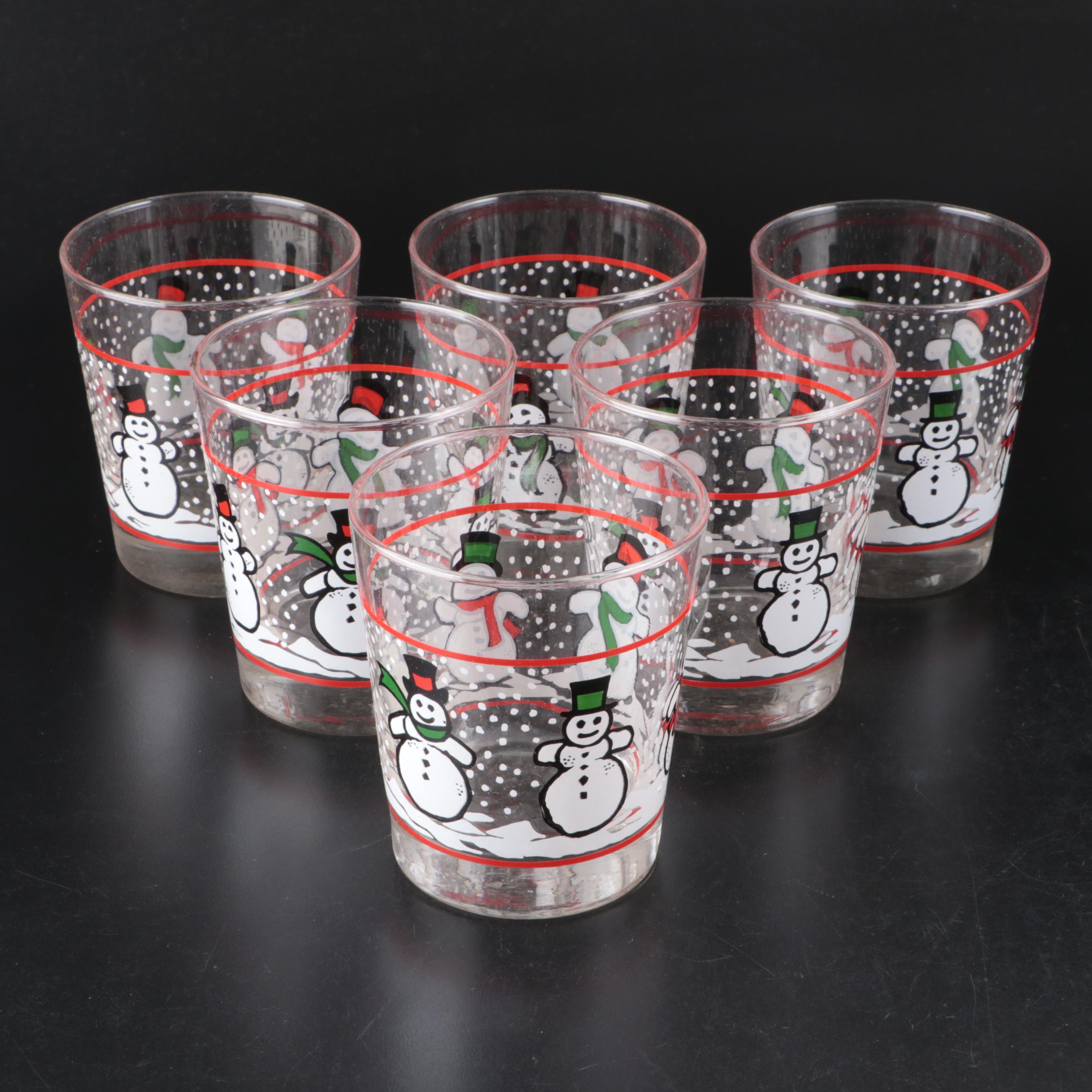 Dairy Queen Glass Double Old Fashioned Glasses with Snowmen Motif, Late 20th C.