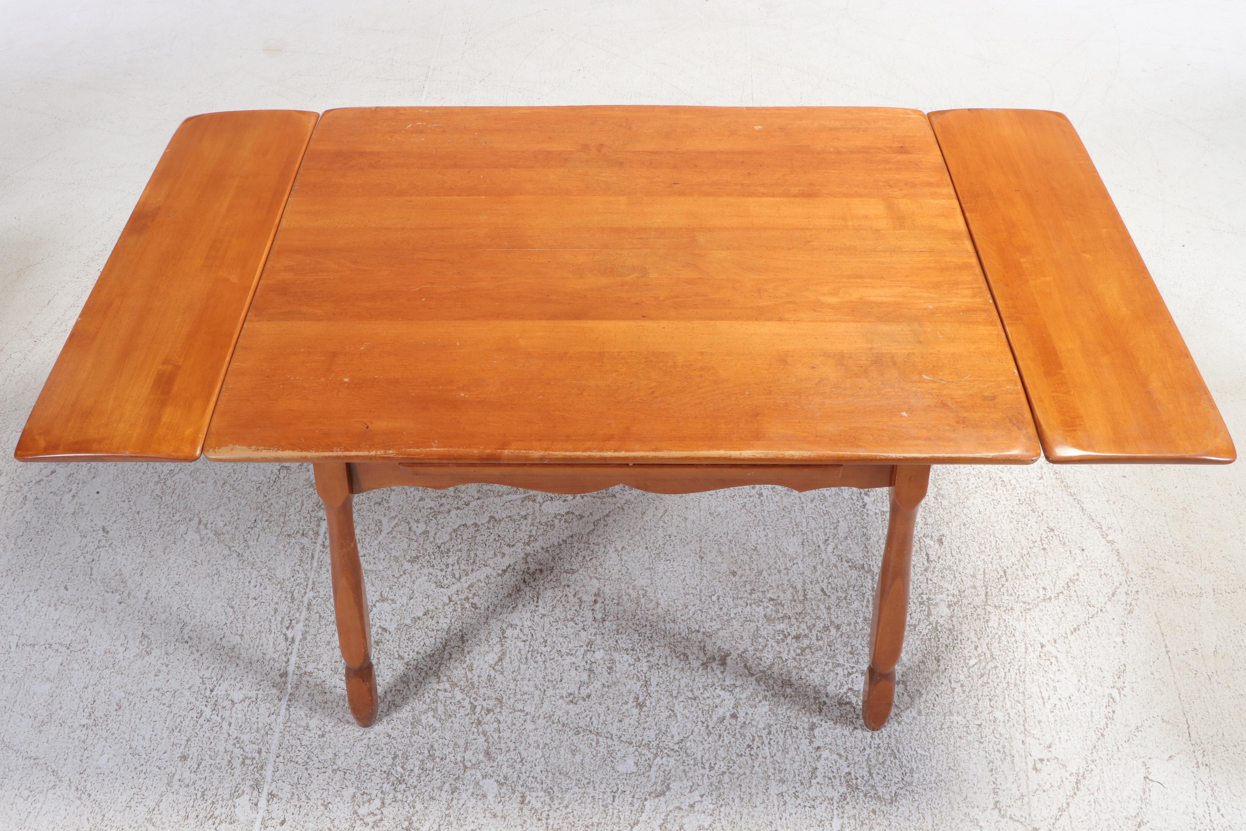 Four Arts and Crafts Chestnut Side Chairs Plus Willett Maple Draw-Leaf Table