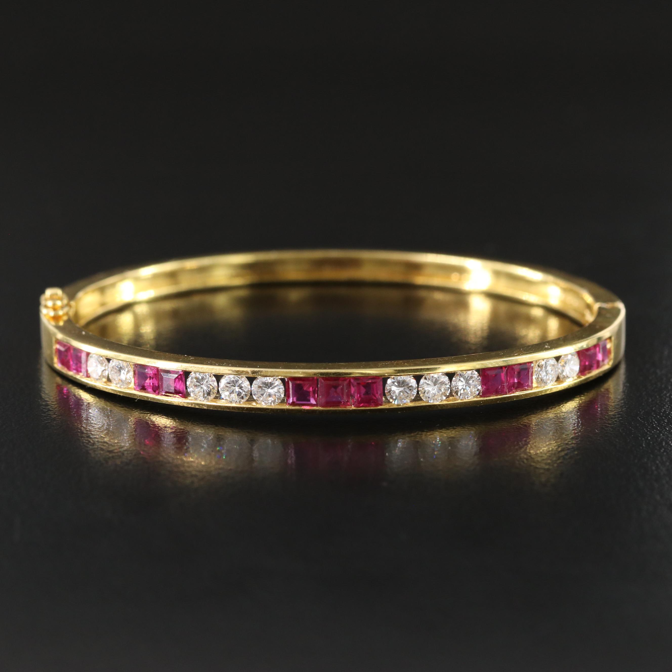 18K 1.20 CTW Diamond and Ruby Hinged Bangle Bracelet
