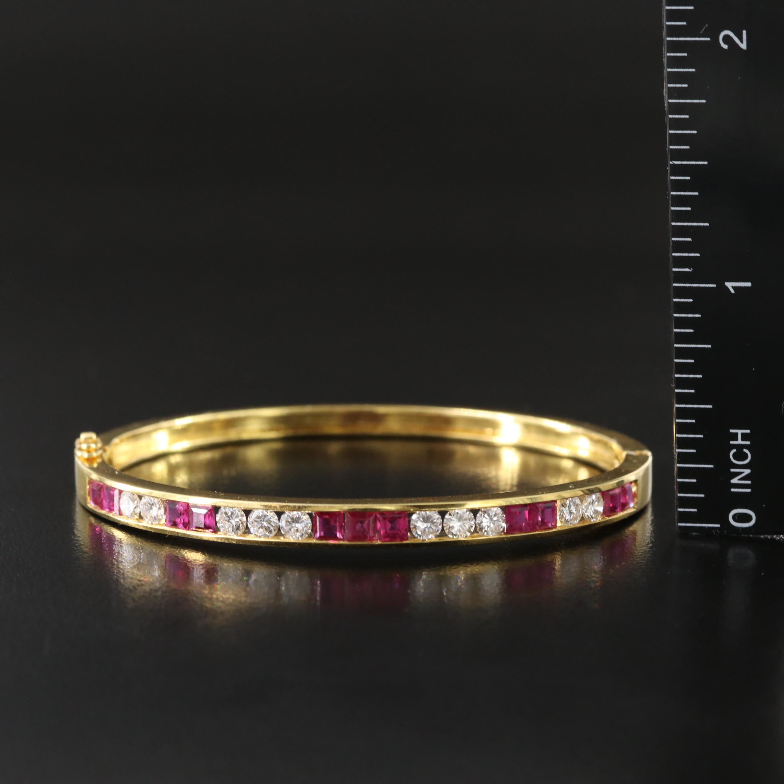 18K 1.20 CTW Diamond and Ruby Hinged Bangle Bracelet