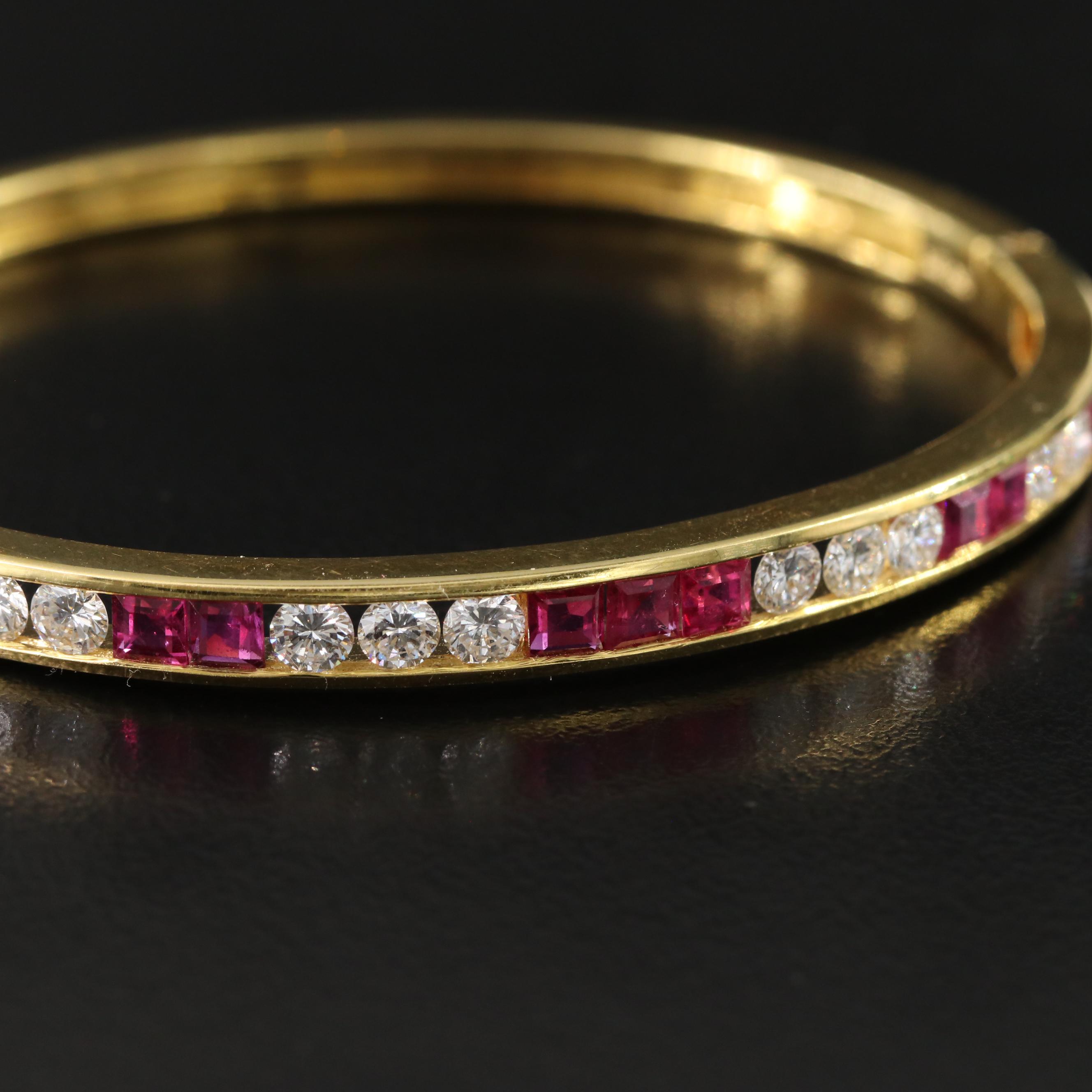 18K 1.20 CTW Diamond and Ruby Hinged Bangle Bracelet