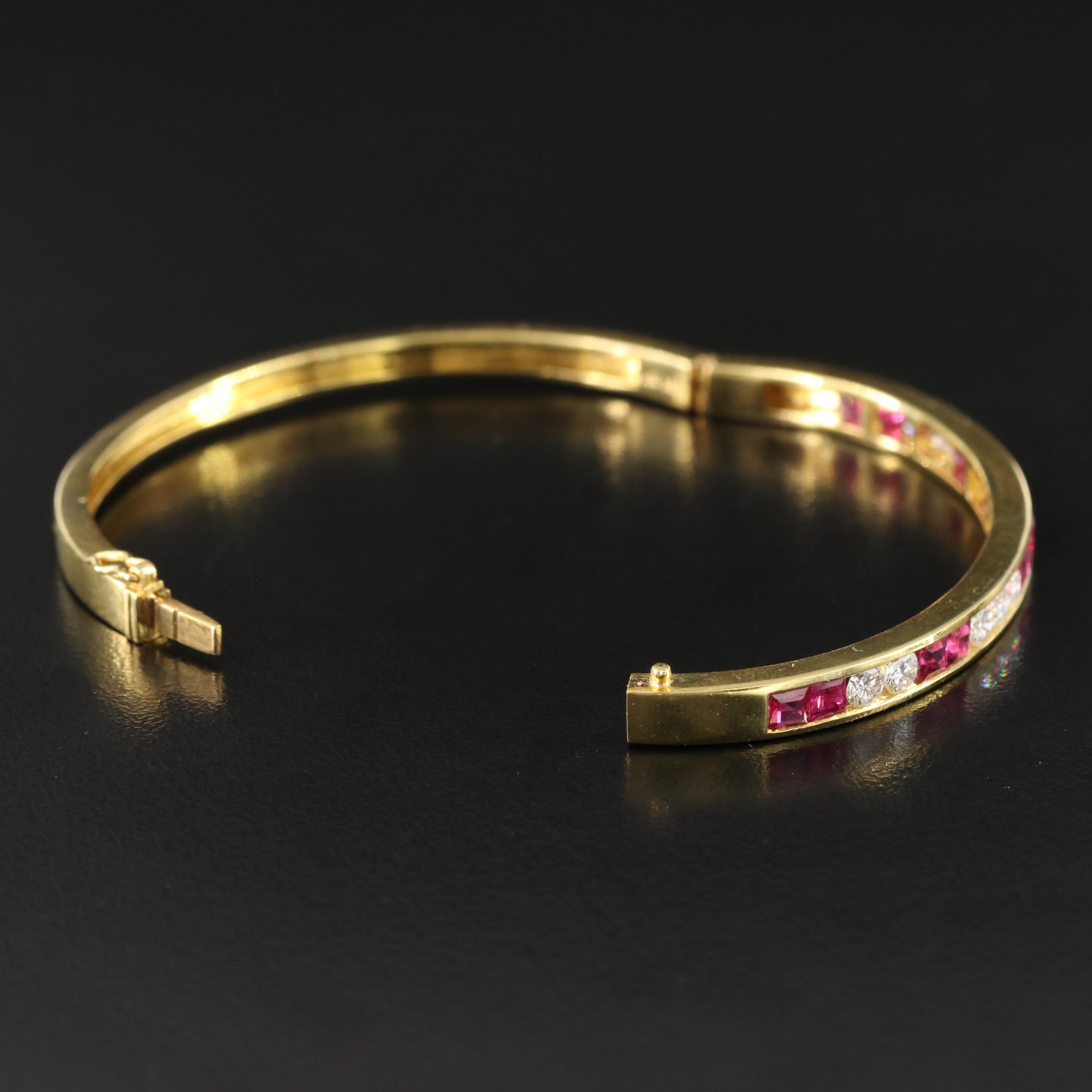 18K 1.20 CTW Diamond and Ruby Hinged Bangle Bracelet