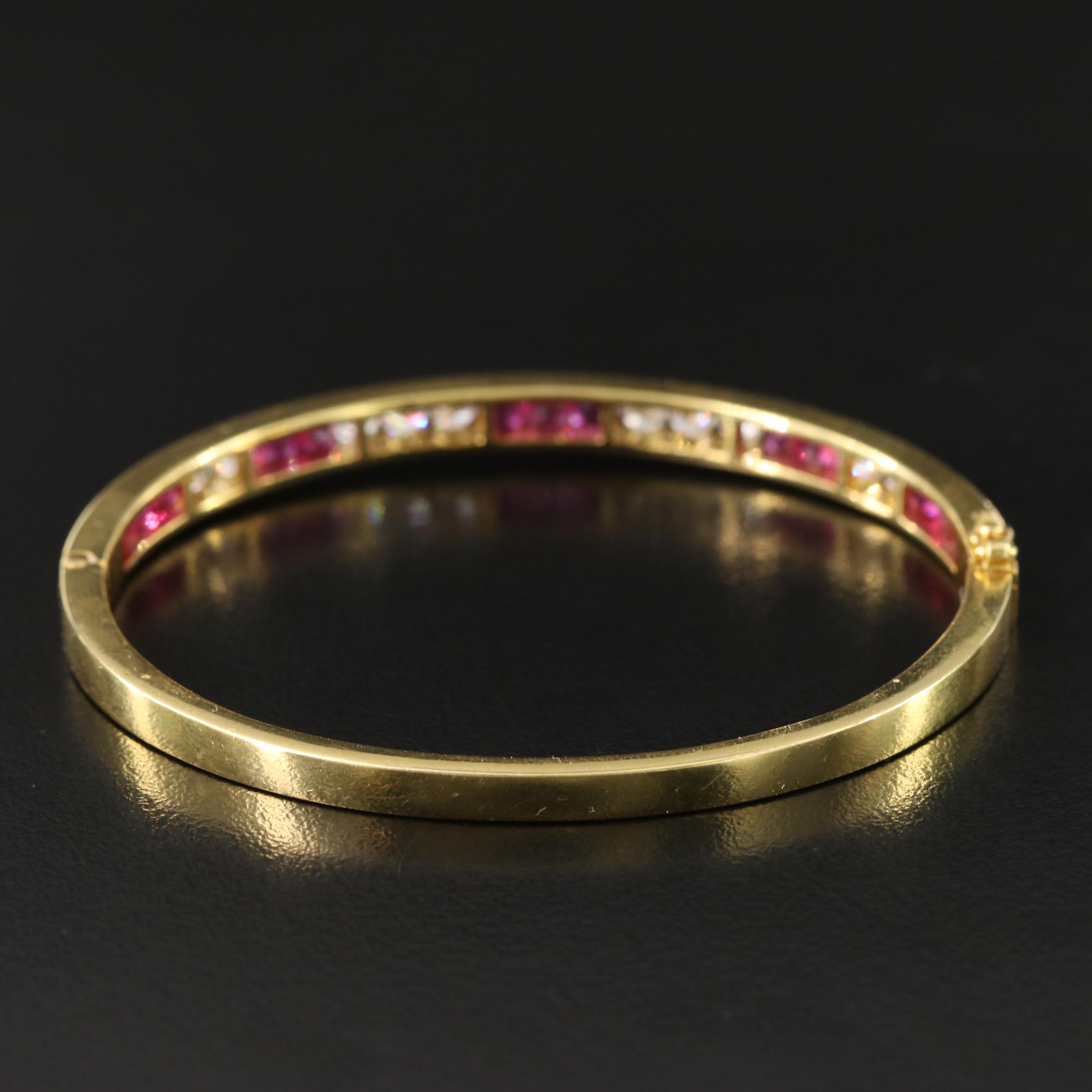 18K 1.20 CTW Diamond and Ruby Hinged Bangle Bracelet