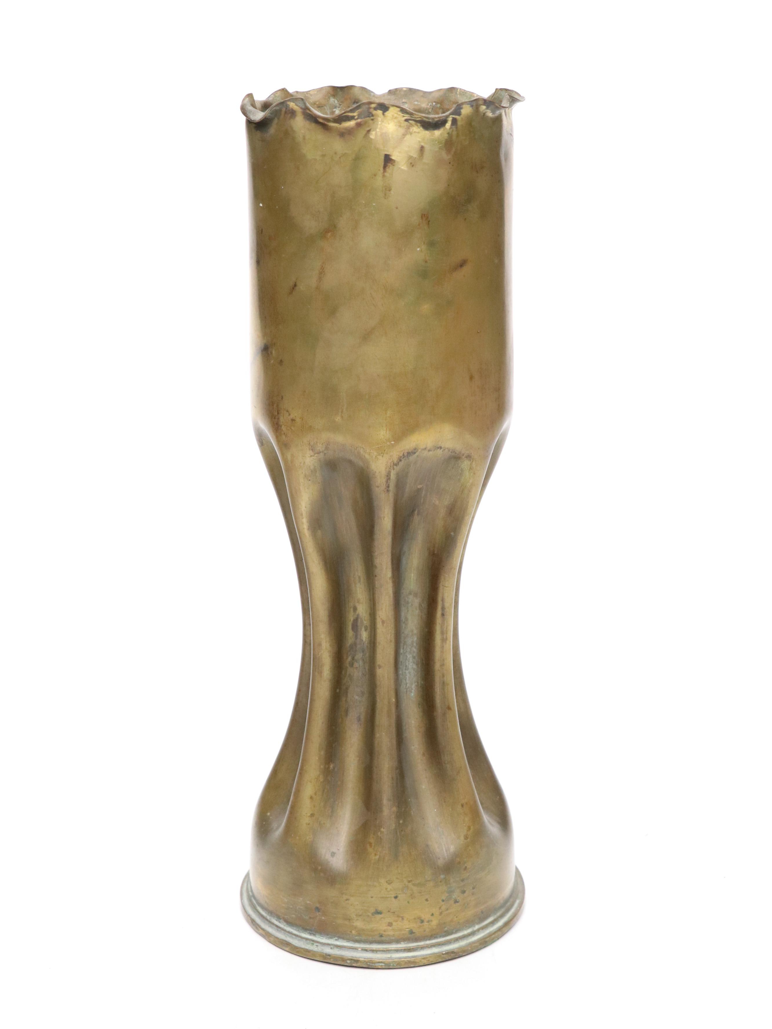 WWI Verdun Hammered Brass Artillery Shell Trench Art Vases, 1917