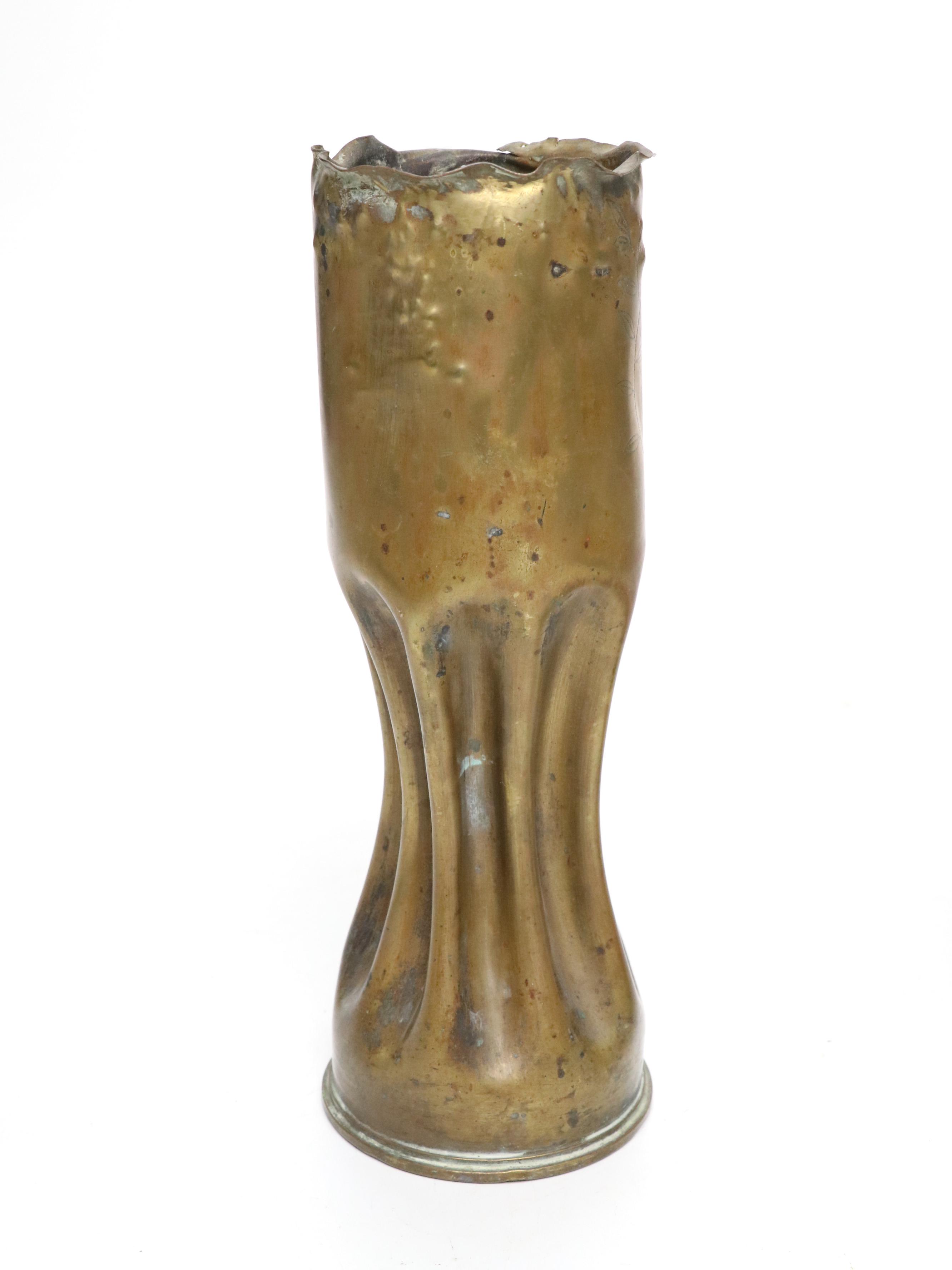 WWI Verdun Hammered Brass Artillery Shell Trench Art Vases, 1917